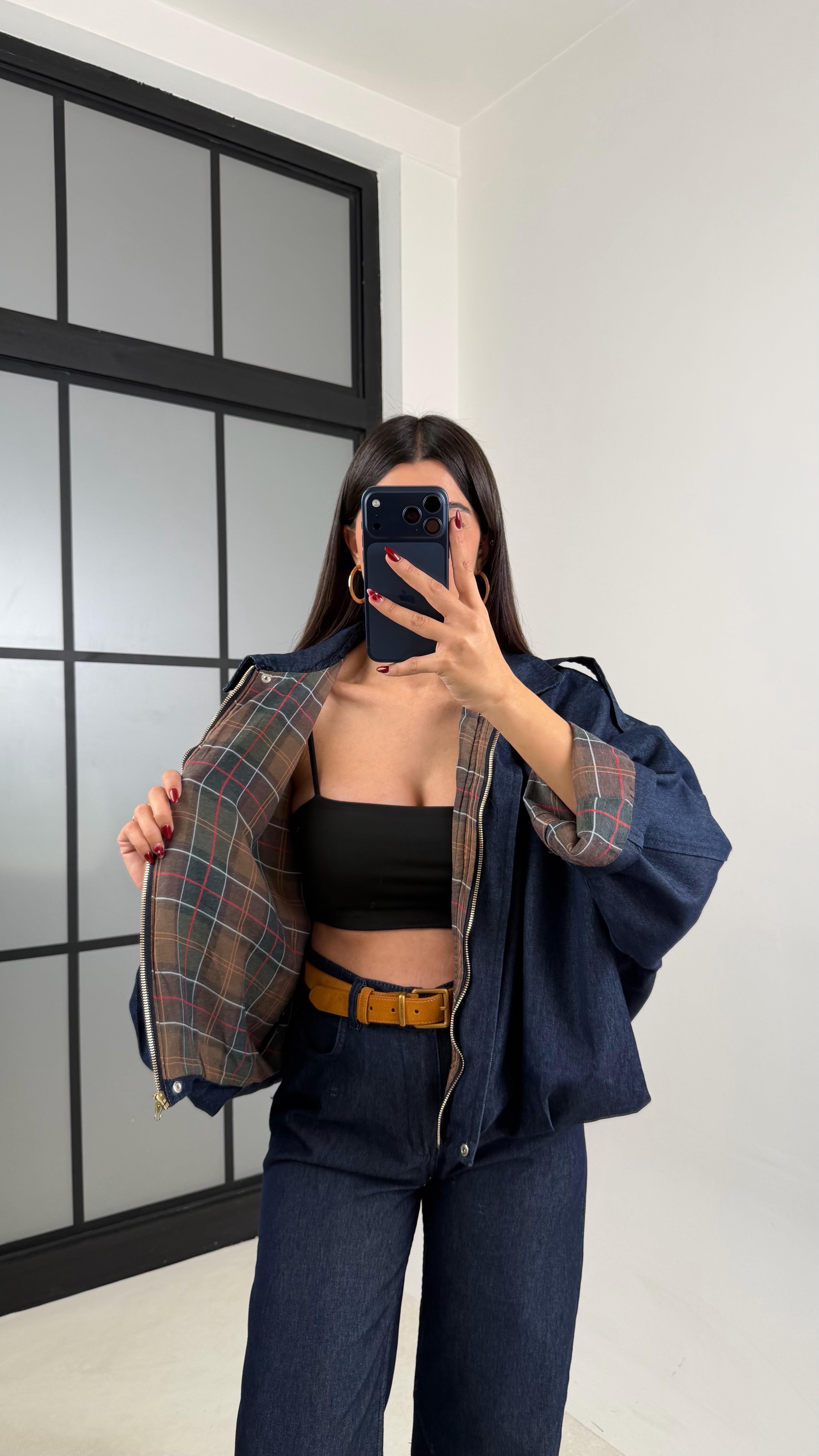 Lacivert Ekoseli Astarlı Bomber Ceket Beli Lastikli Pantolon Denim Takım GAUS-00687GAUSTAKIMGAUS-00687