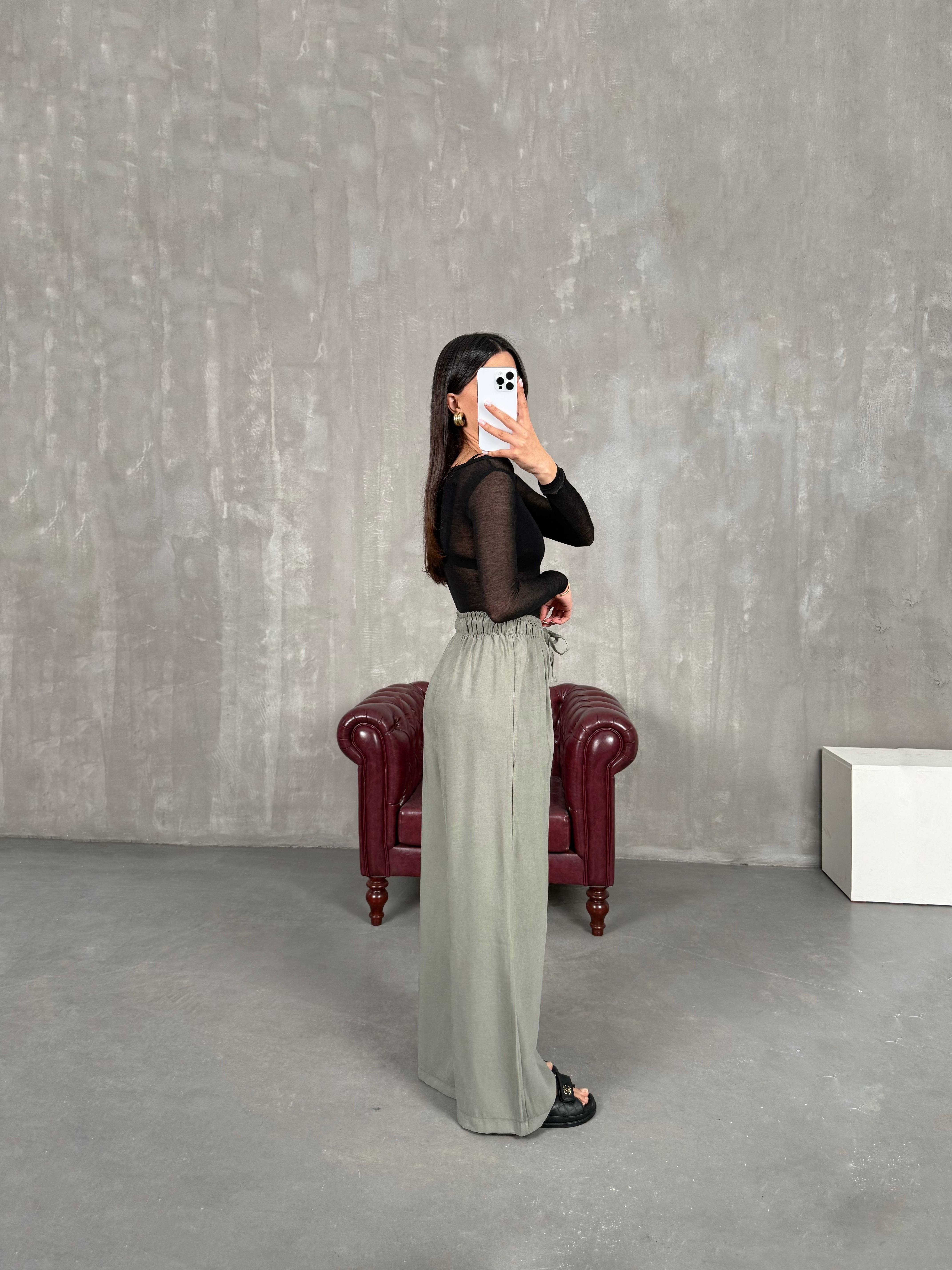 Haki Yüksek Bel İthal Kumaş Pantolon Gaus00271GausPANTOLONGU1001624