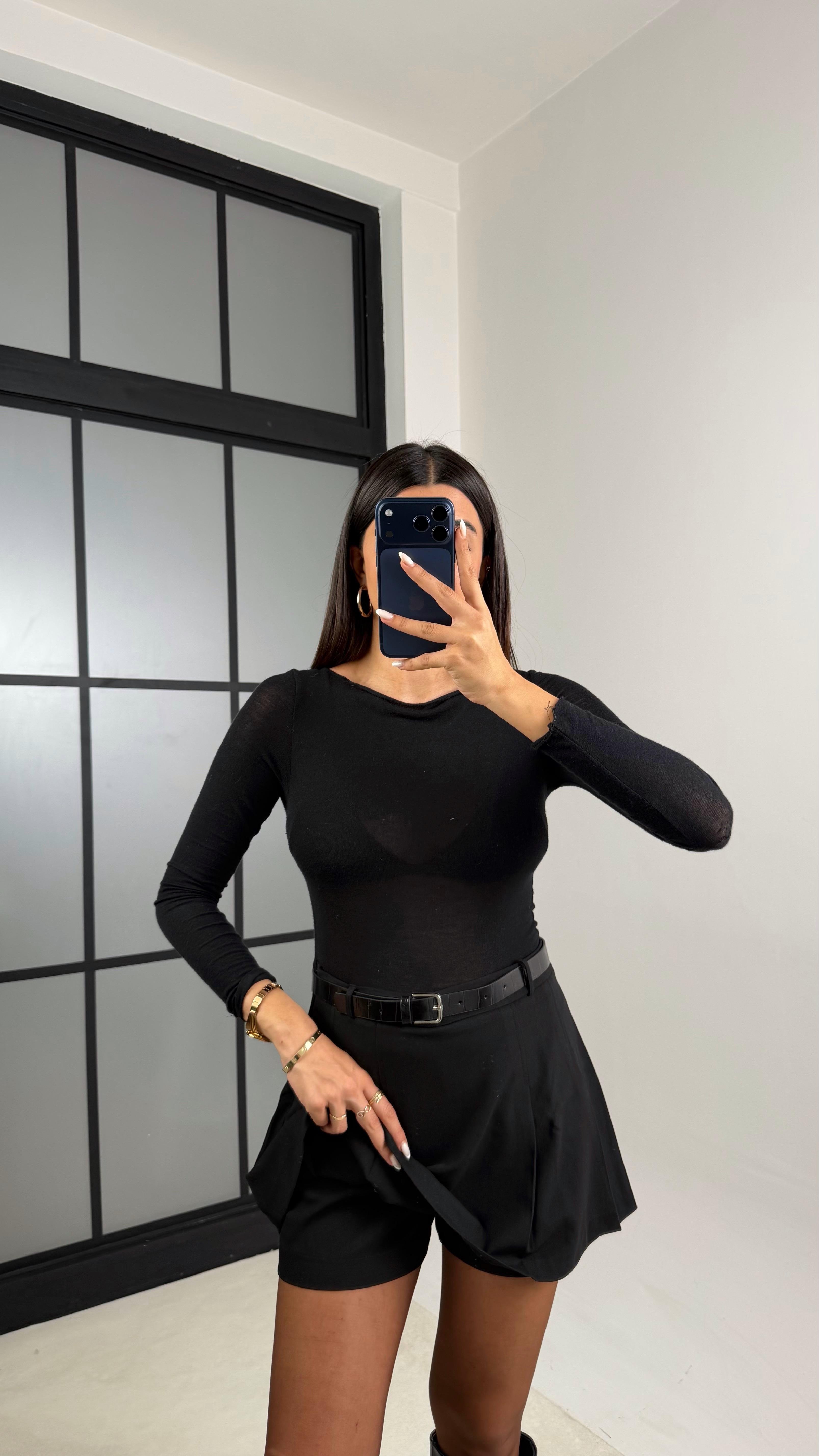 Siyah Pileli Şort Etek GAUS-00567GAUSETEKGAUS-00567