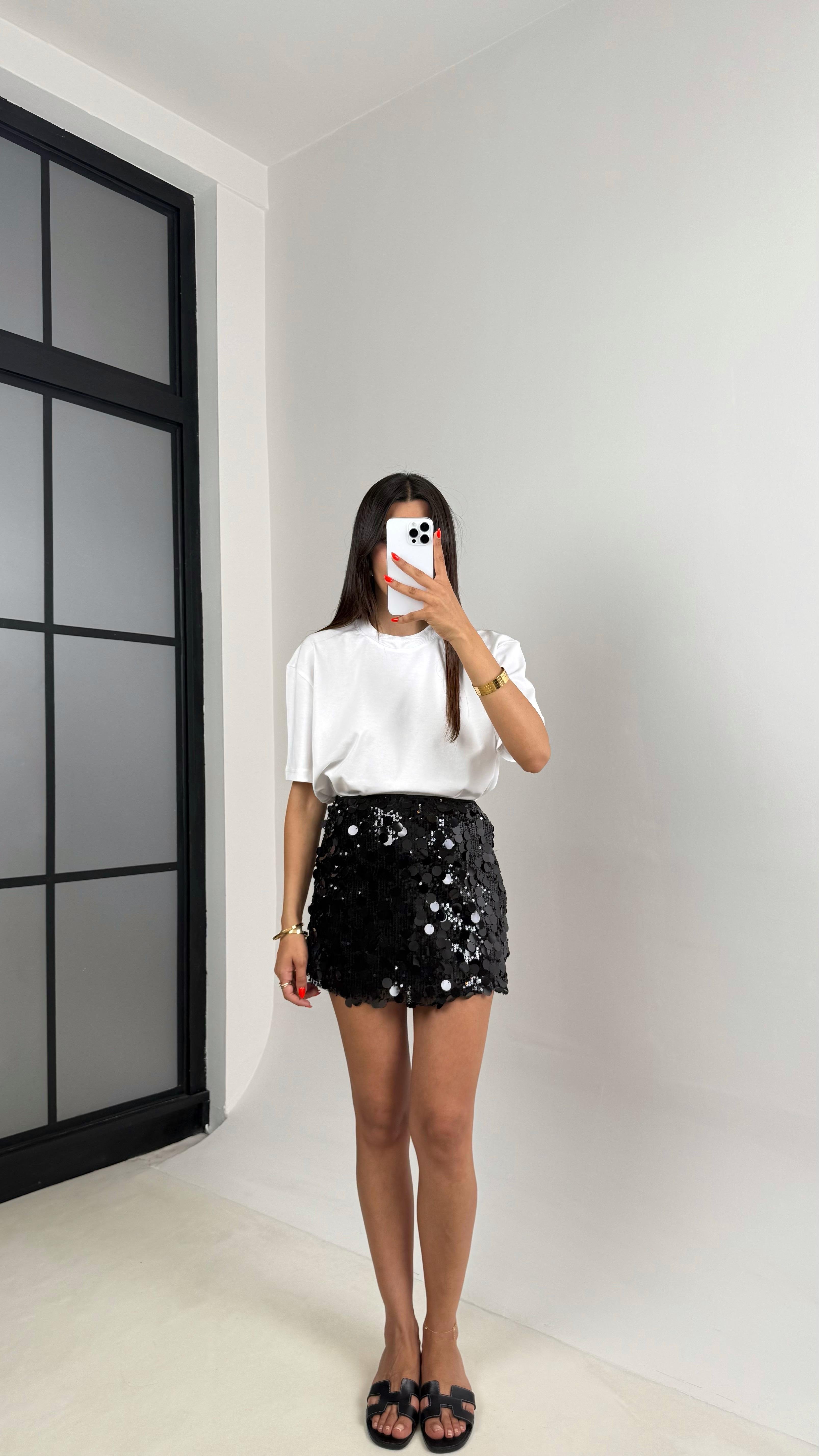 Siyah Pul Detaylı Mini Etek Gaus00695GausETEKGU1002608