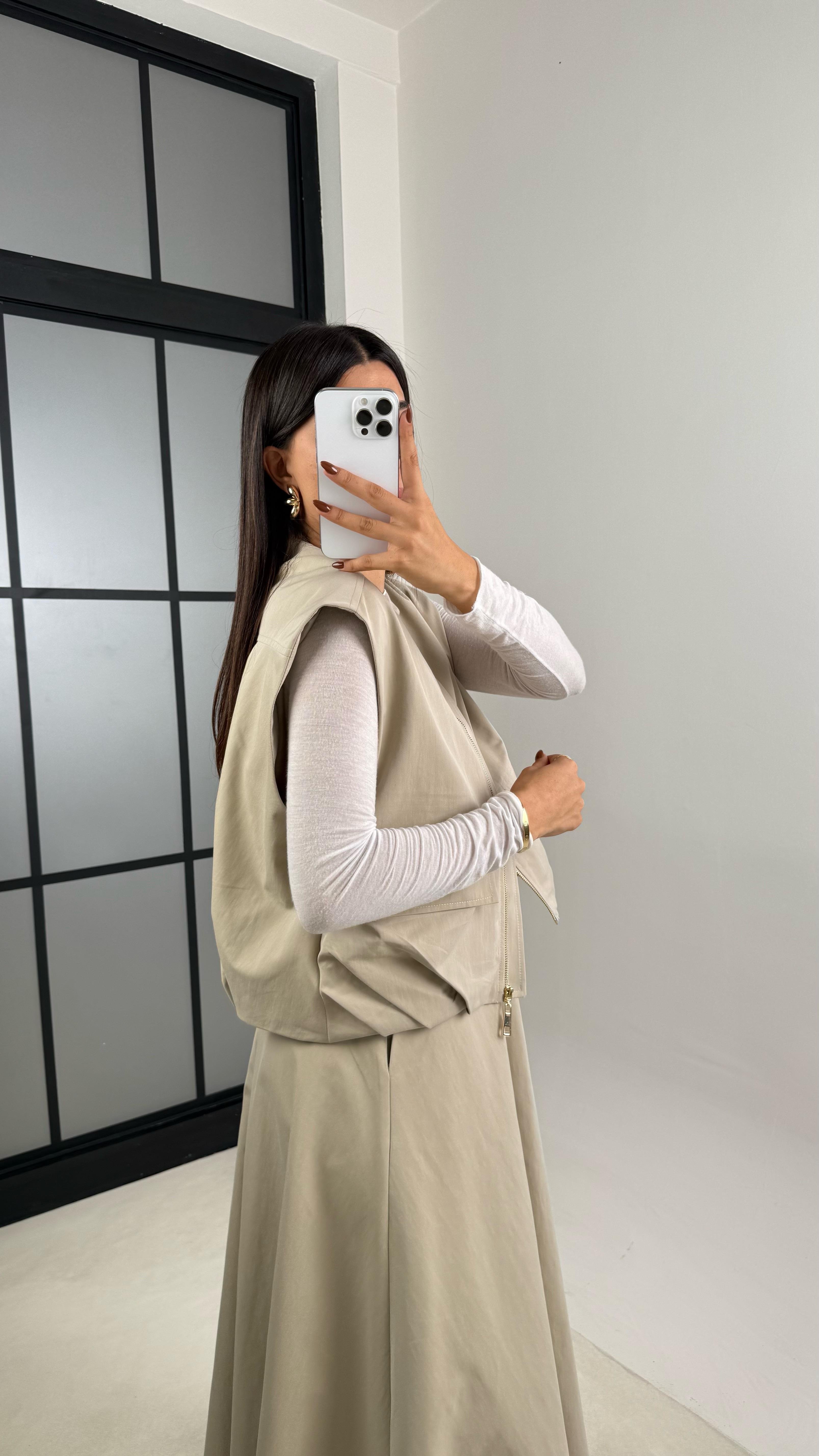 Taş Astarlı Cep Detaylı Yelek Etek İkili Premium Takım GAUS-00181GAUSTAKIMGAUS-00181