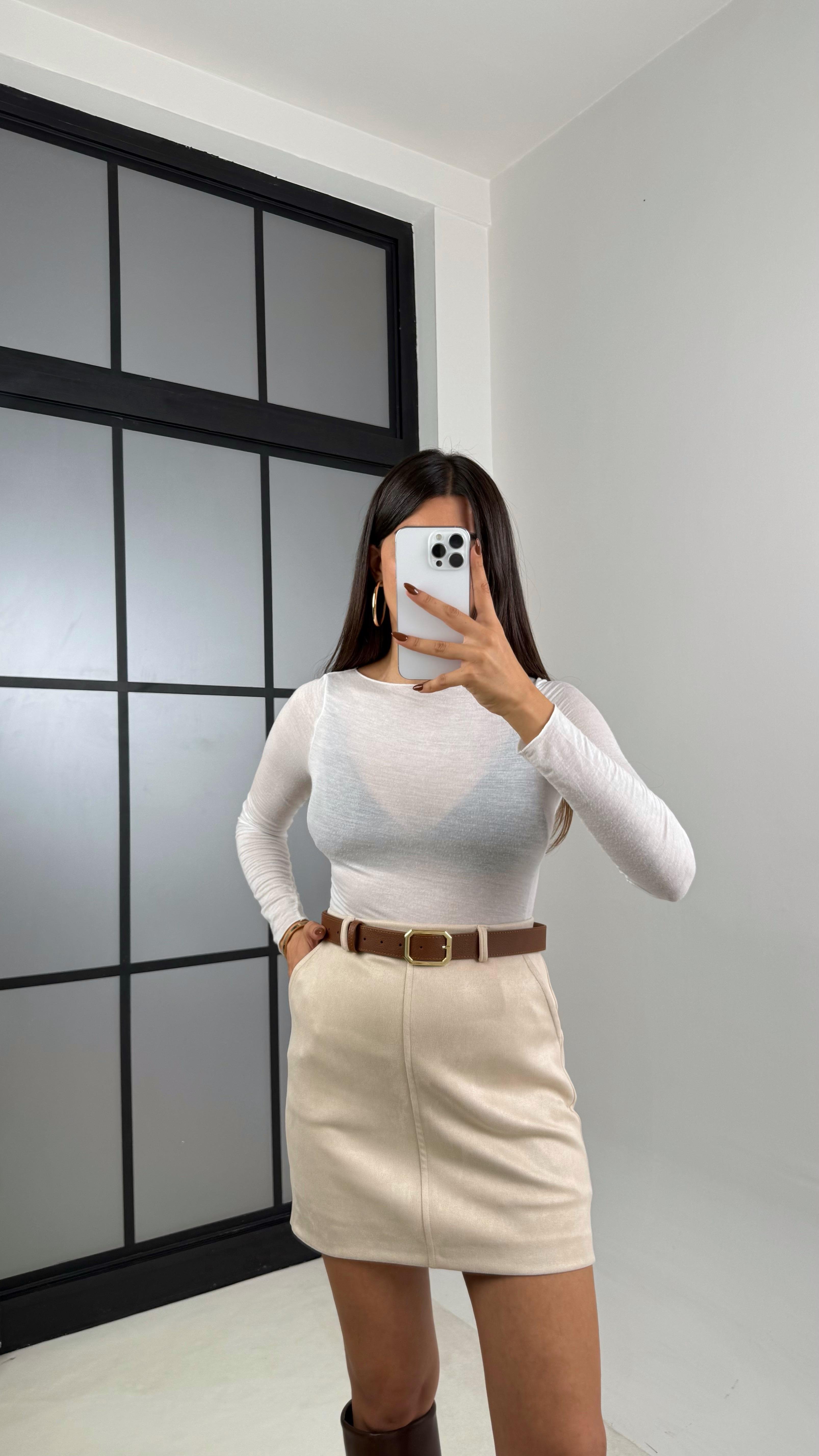 Taş Kemerli Süet Şort Etek GAUS-00169GAUSETEKGAUS-00169