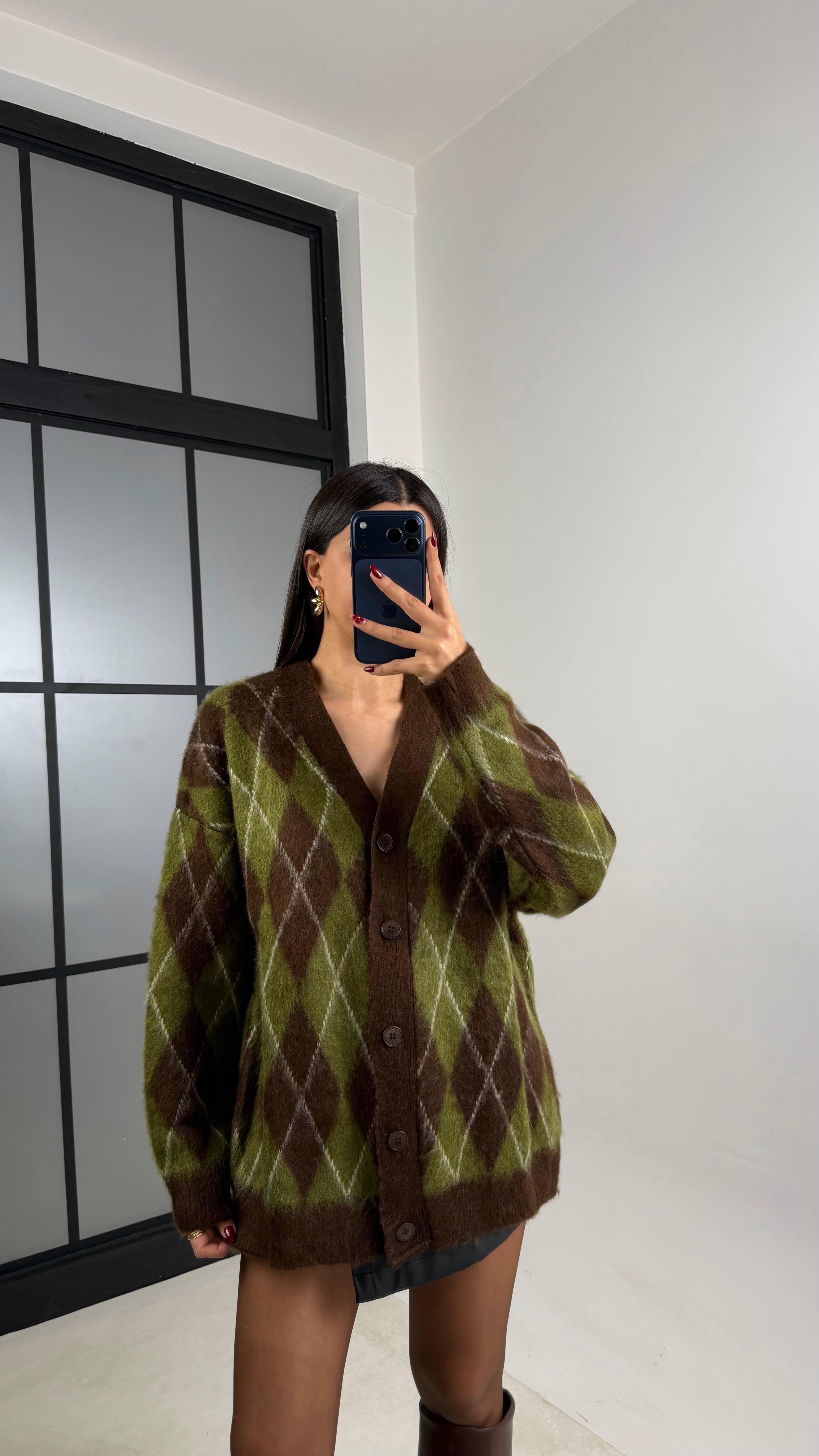 Yeşil Baklava Desenli Triko Hırka GAUS-00627GAUS الكارديغان  GAUS-00627