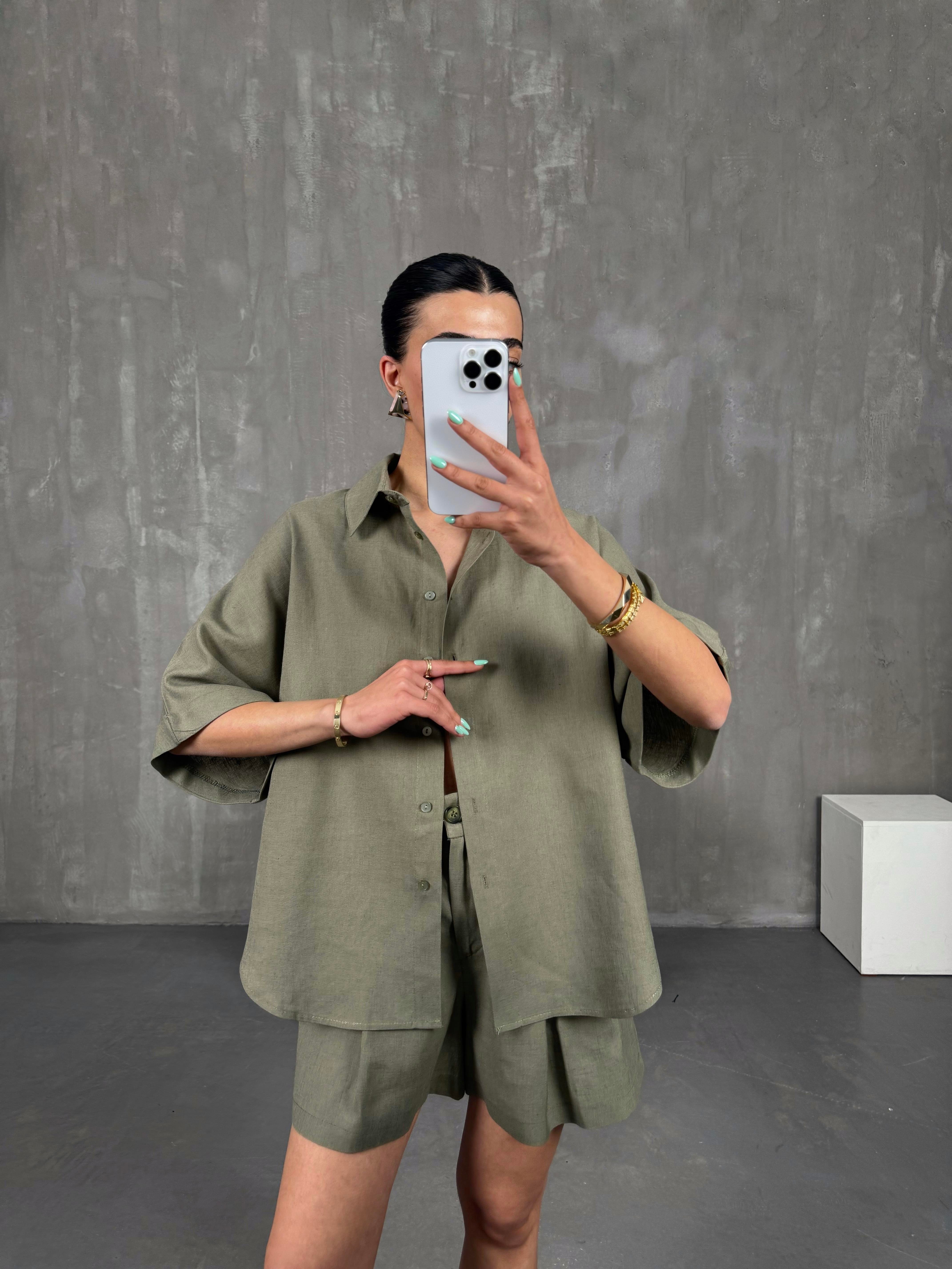 Haki Premium İkili Keten Takım Gaus00239GausTAKIMGU1001555