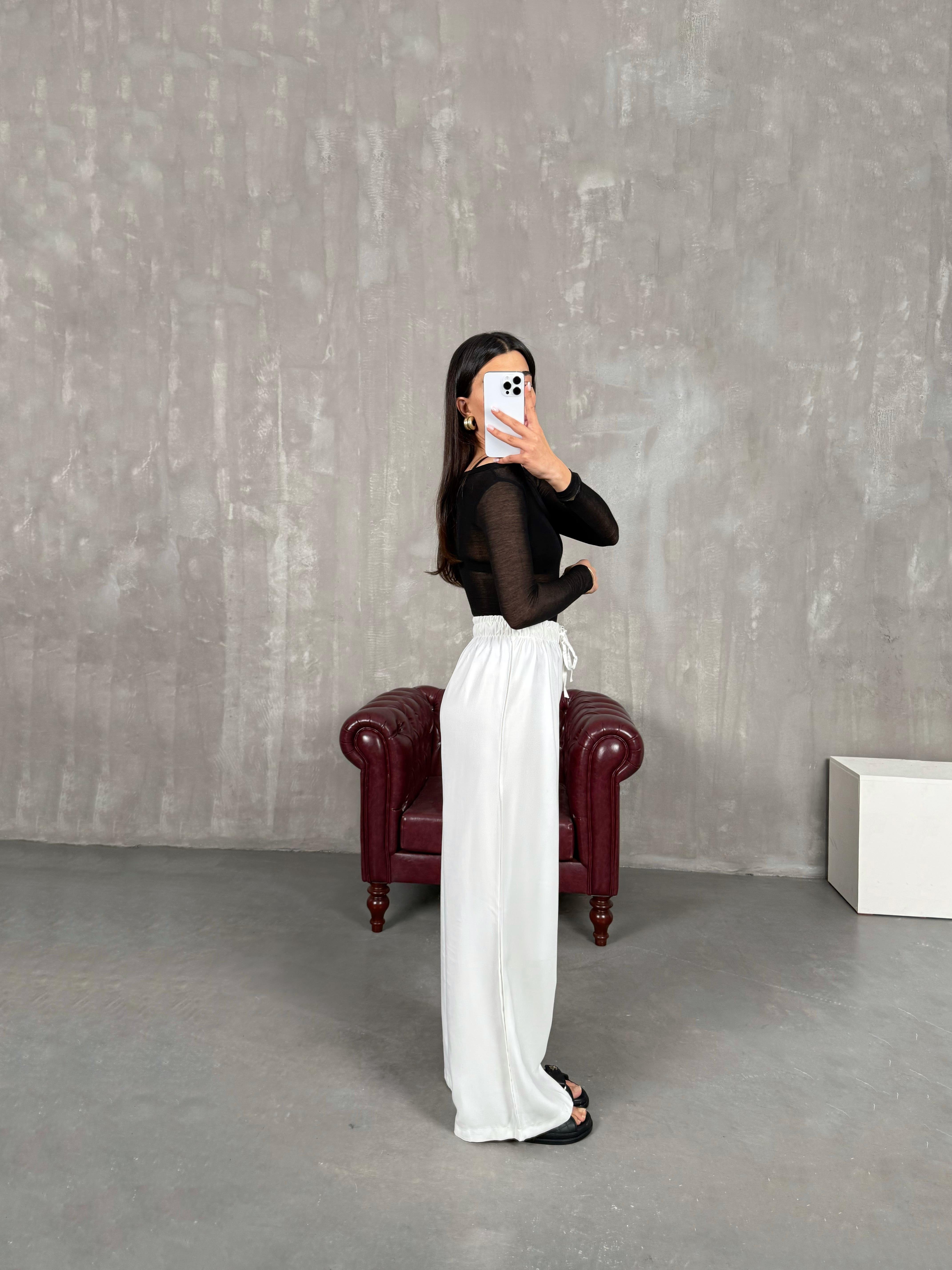 Beyaz Yüksek Bel İthal Kumaş Pantolon Gaus00271GausPANTOLONGU1001625