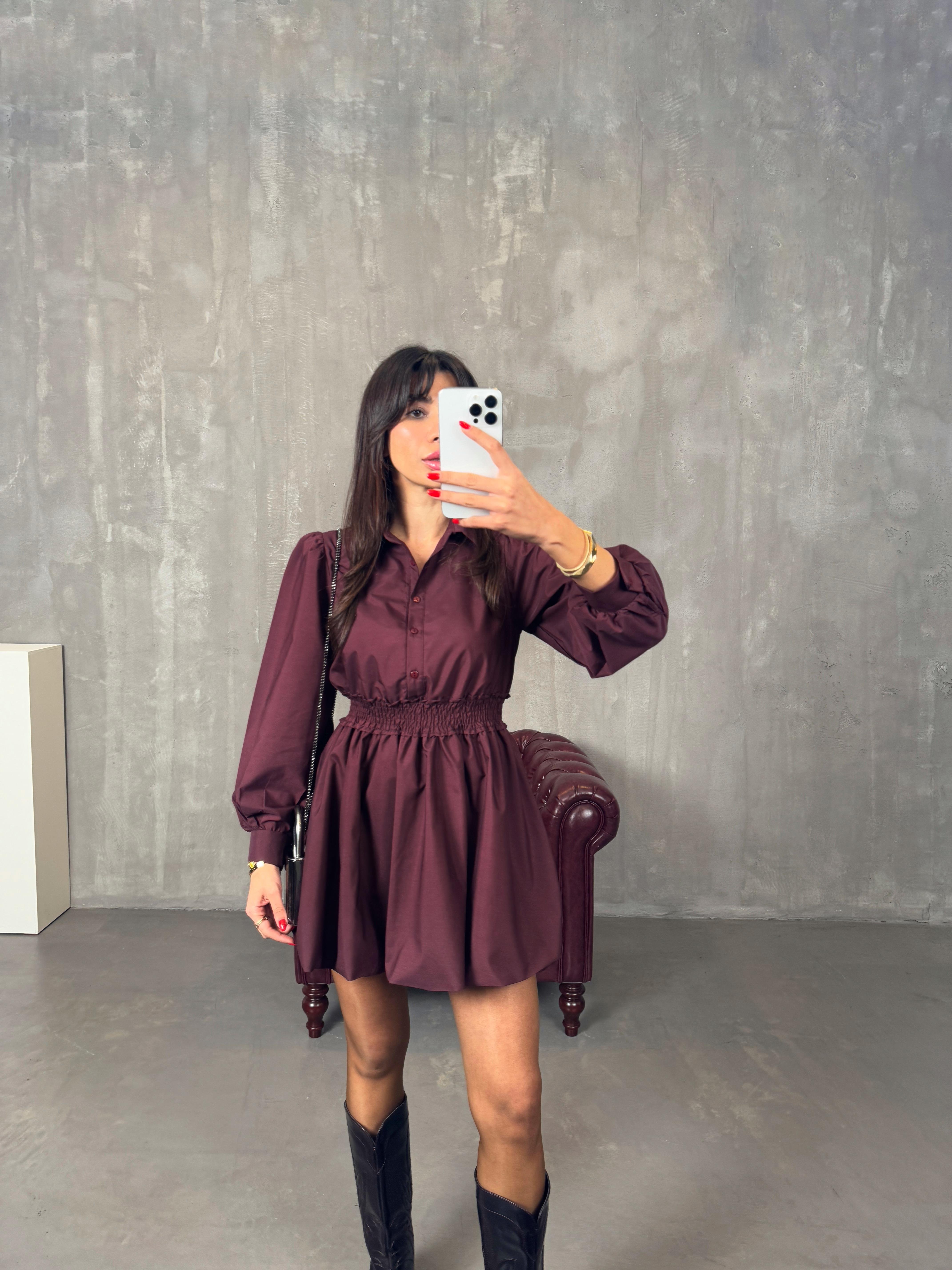 Puqa Bordo Balon Gömlek ElbiseGausELBİSEGU00904323