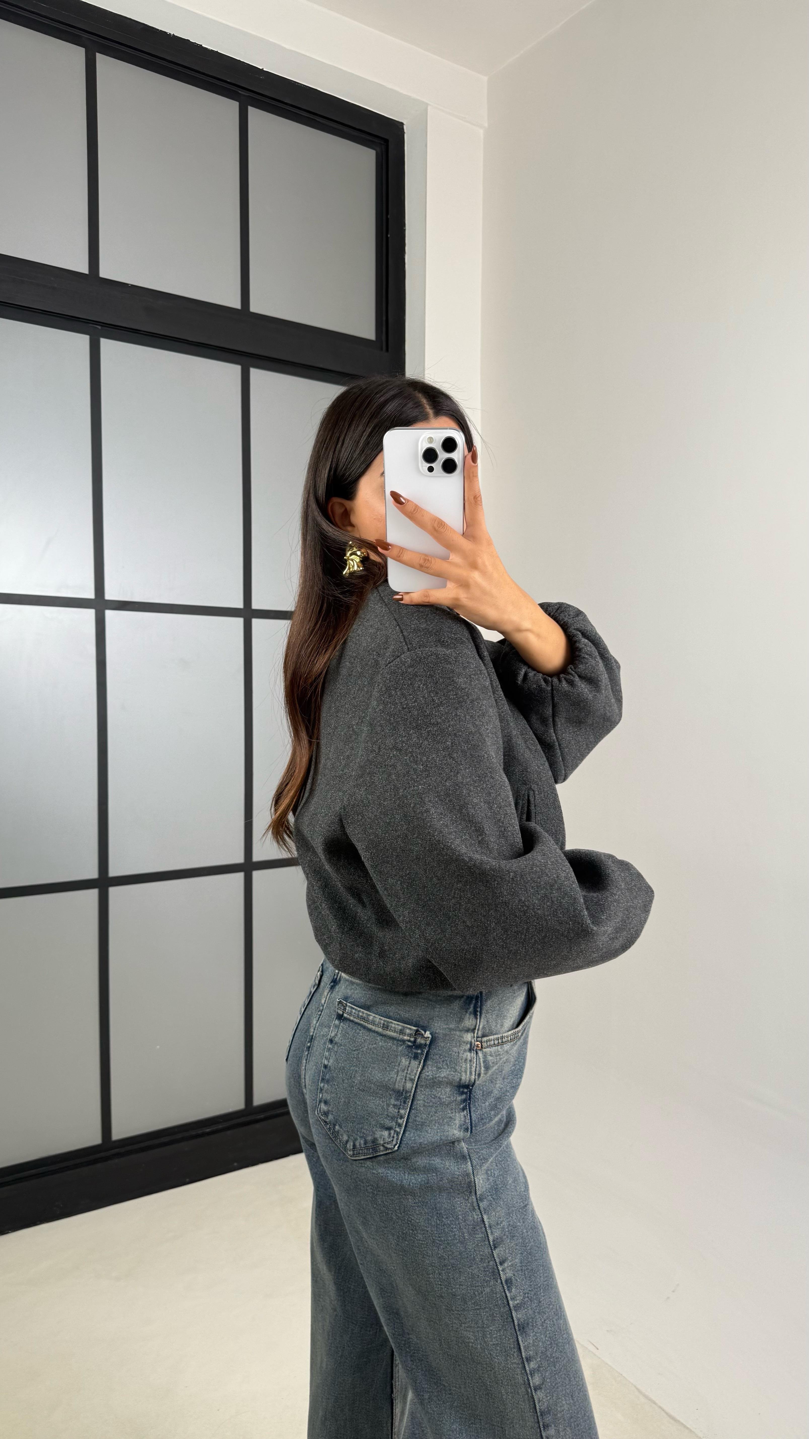 Antrasit Astarlı Cepli Kaşe Bomber Ceket GAUS-00191GAUS السترات  GAUS-00191