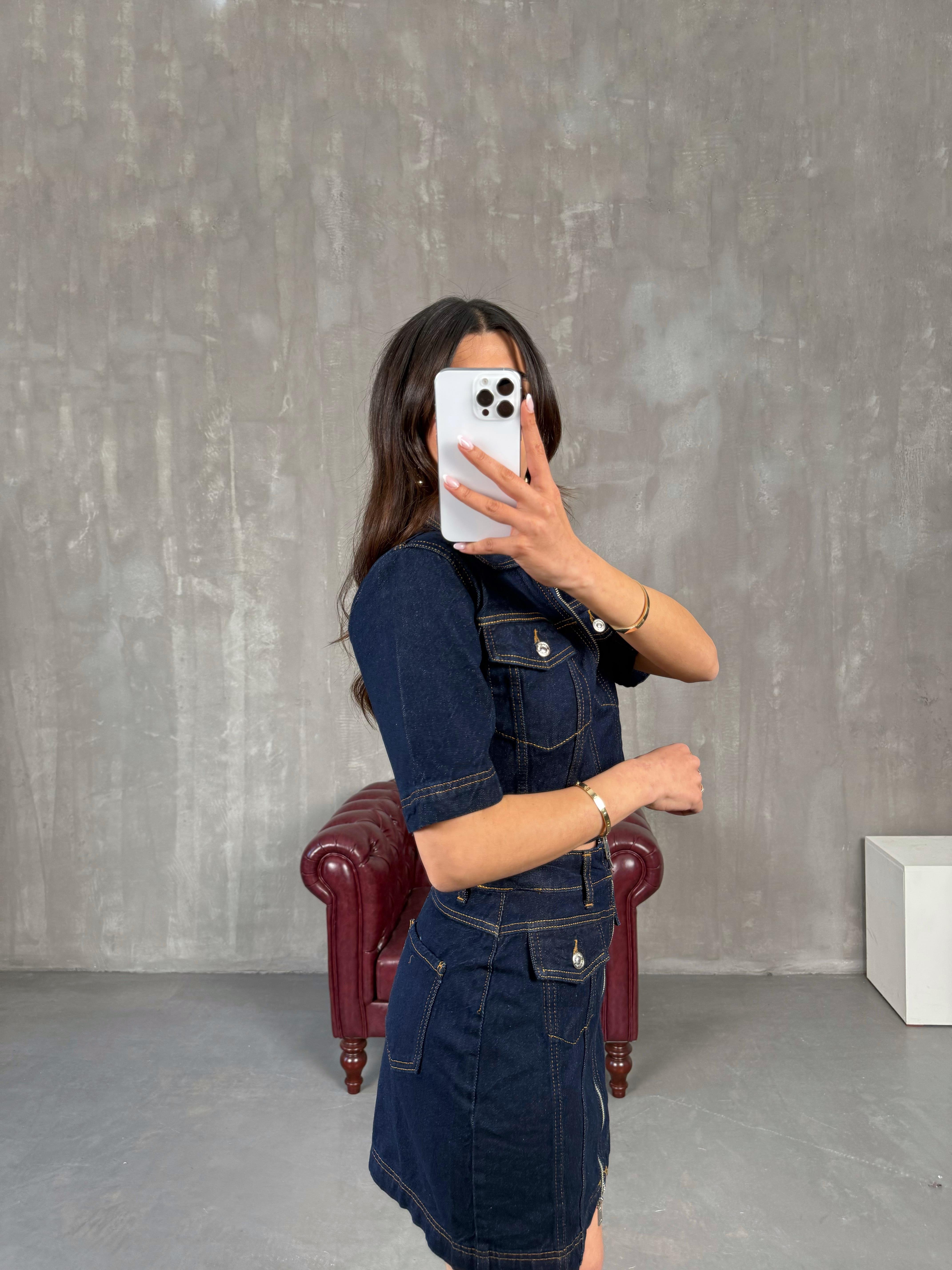 Lacivert Cepli Önü Fermuarlı Denim Etekli Takım Gaus00259GausTAKIMGU1001599