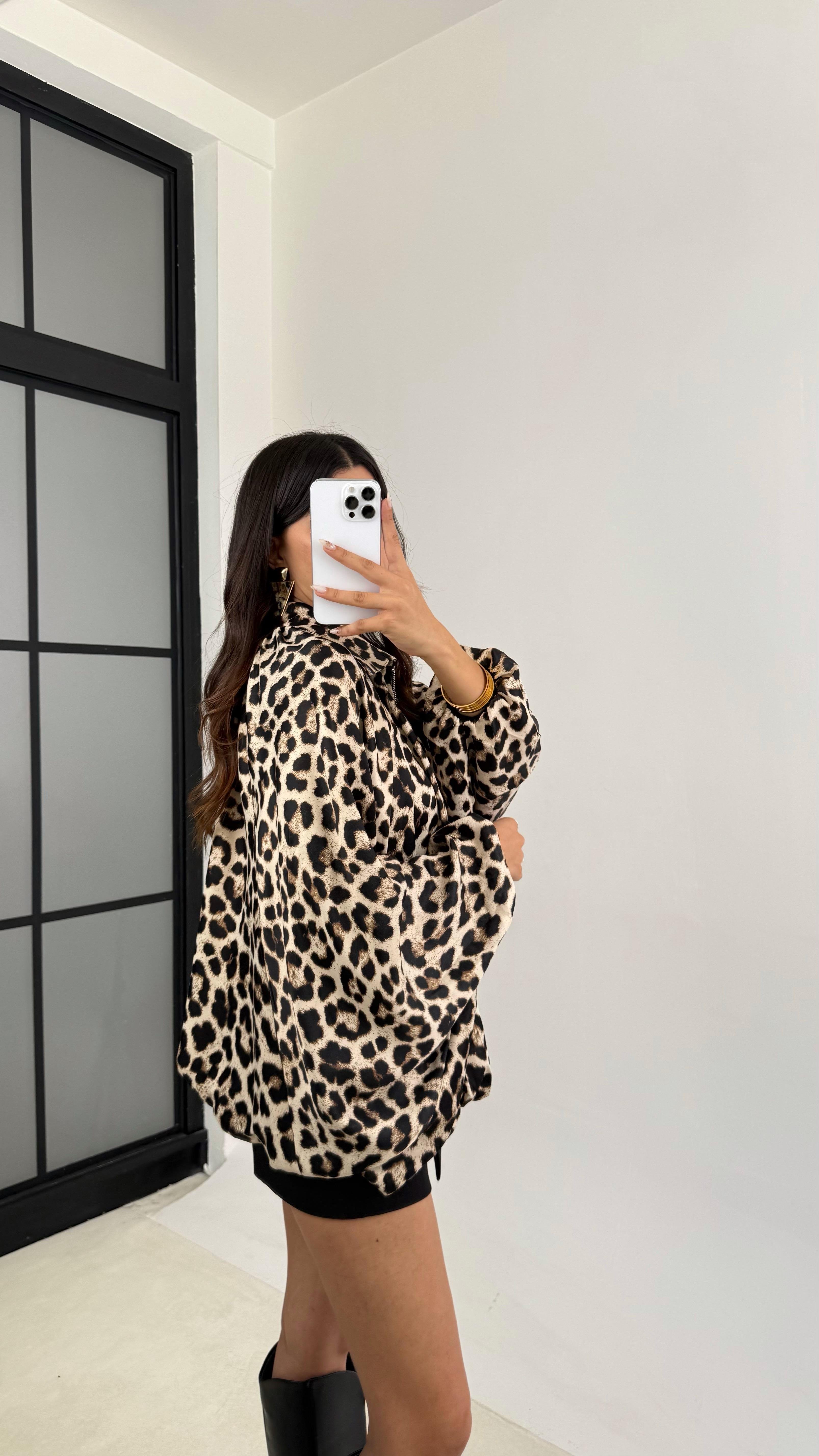 Leopar Leopar Desenli Astarlı Bomber Hırka GAUS-00121GAUSHIRKAGAUS-00121