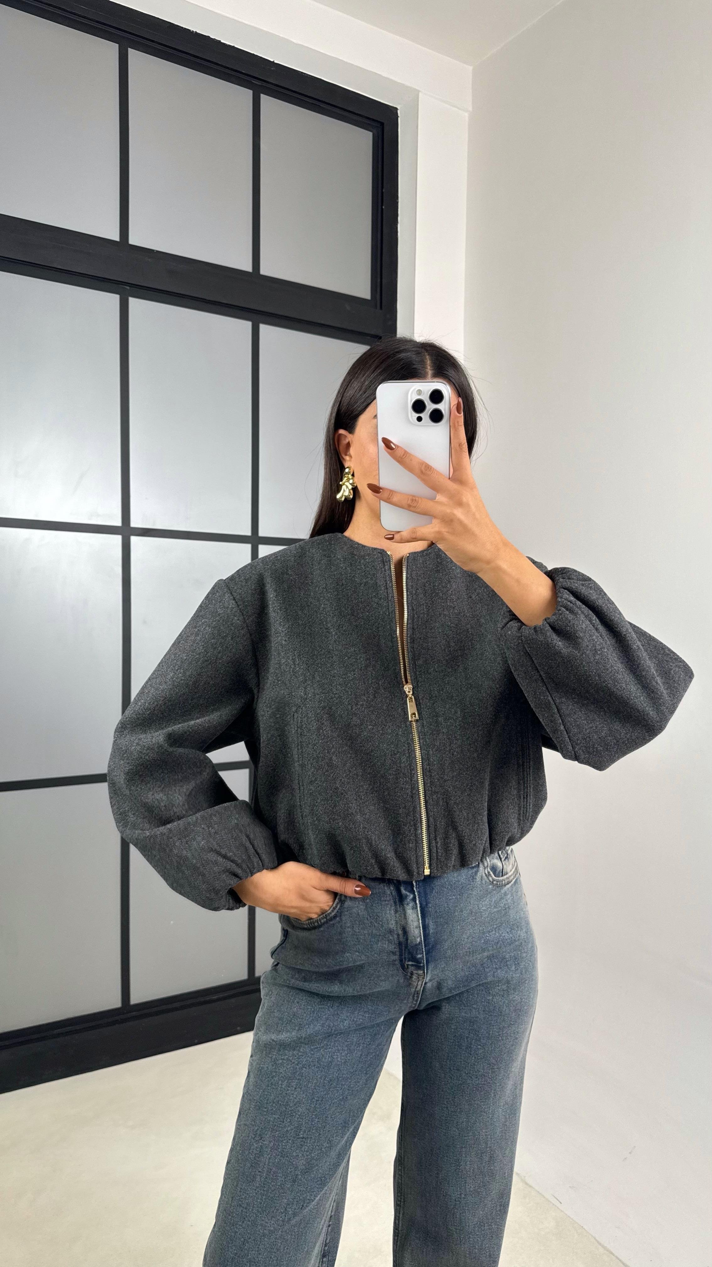 Antrasit Astarlı Cepli Kaşe Bomber Ceket GAUS-00191GAUS السترات  GAUS-00191