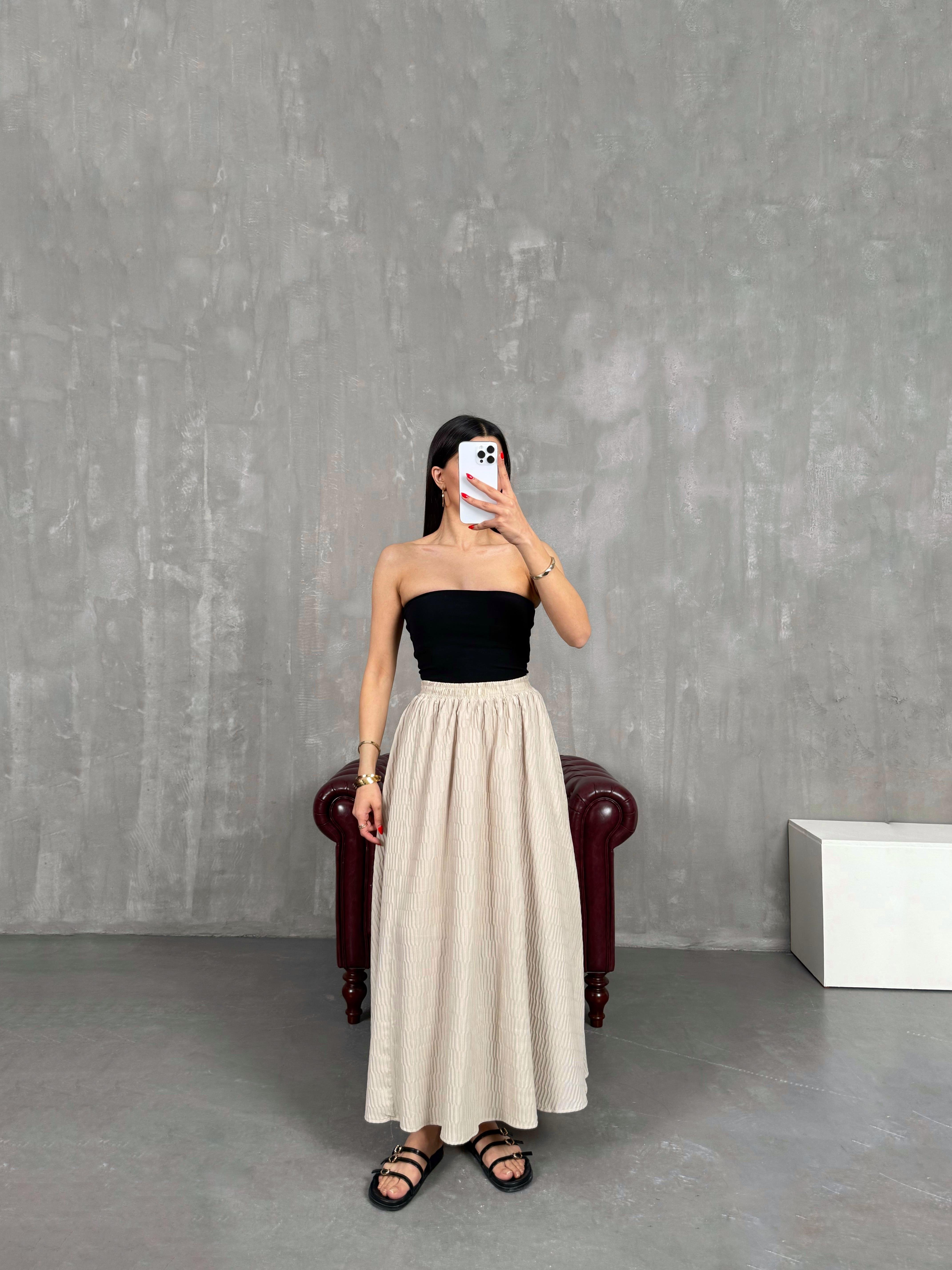 Vizon Beli Lastikli Astarlı Büzgü Detaylı Etek Gaus00196GausETEKGU1001462