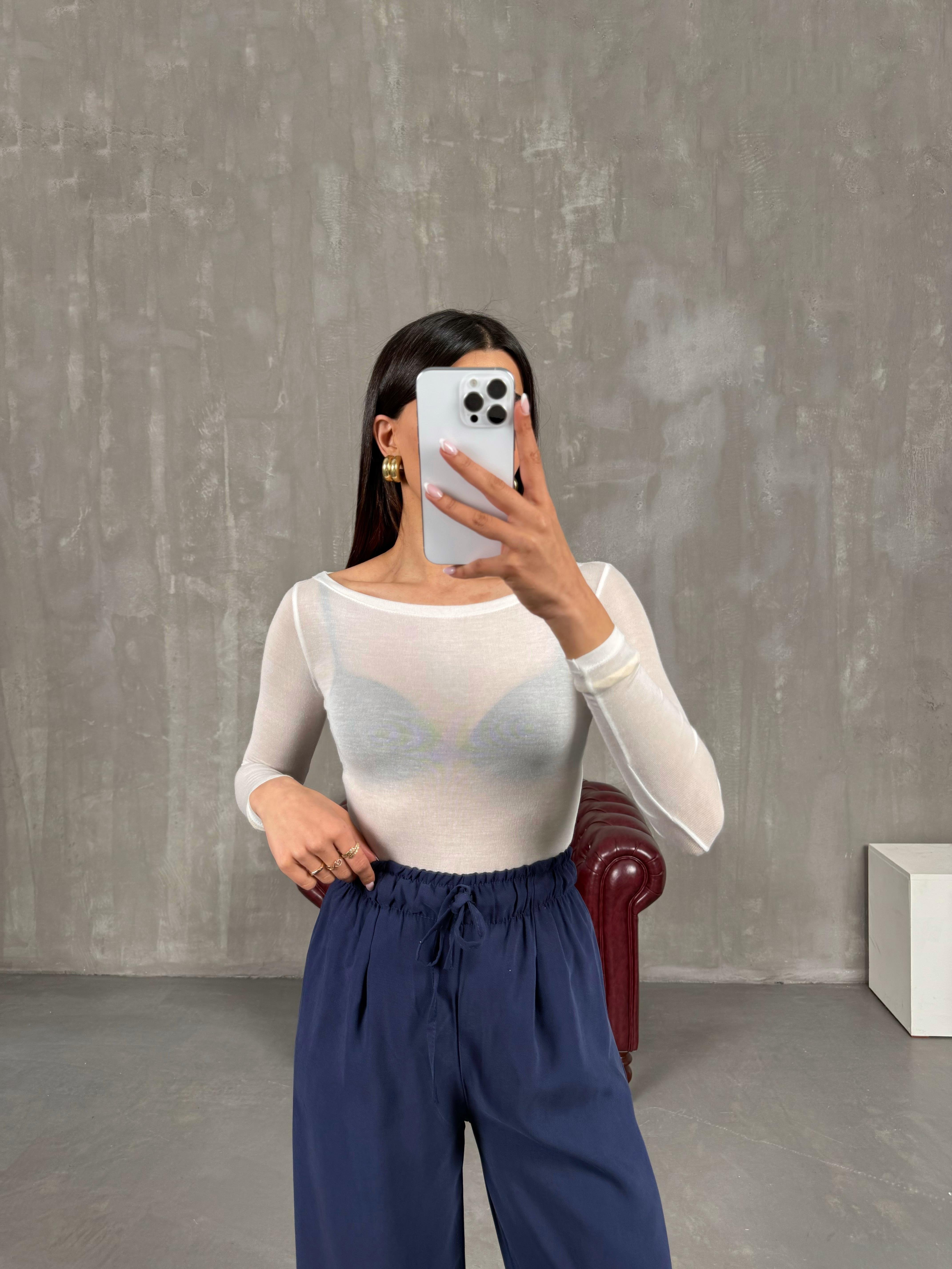 Beyaz Transparan Kaşmir Dokulu Bluz Gaus00272GausTRİKOGU1001627