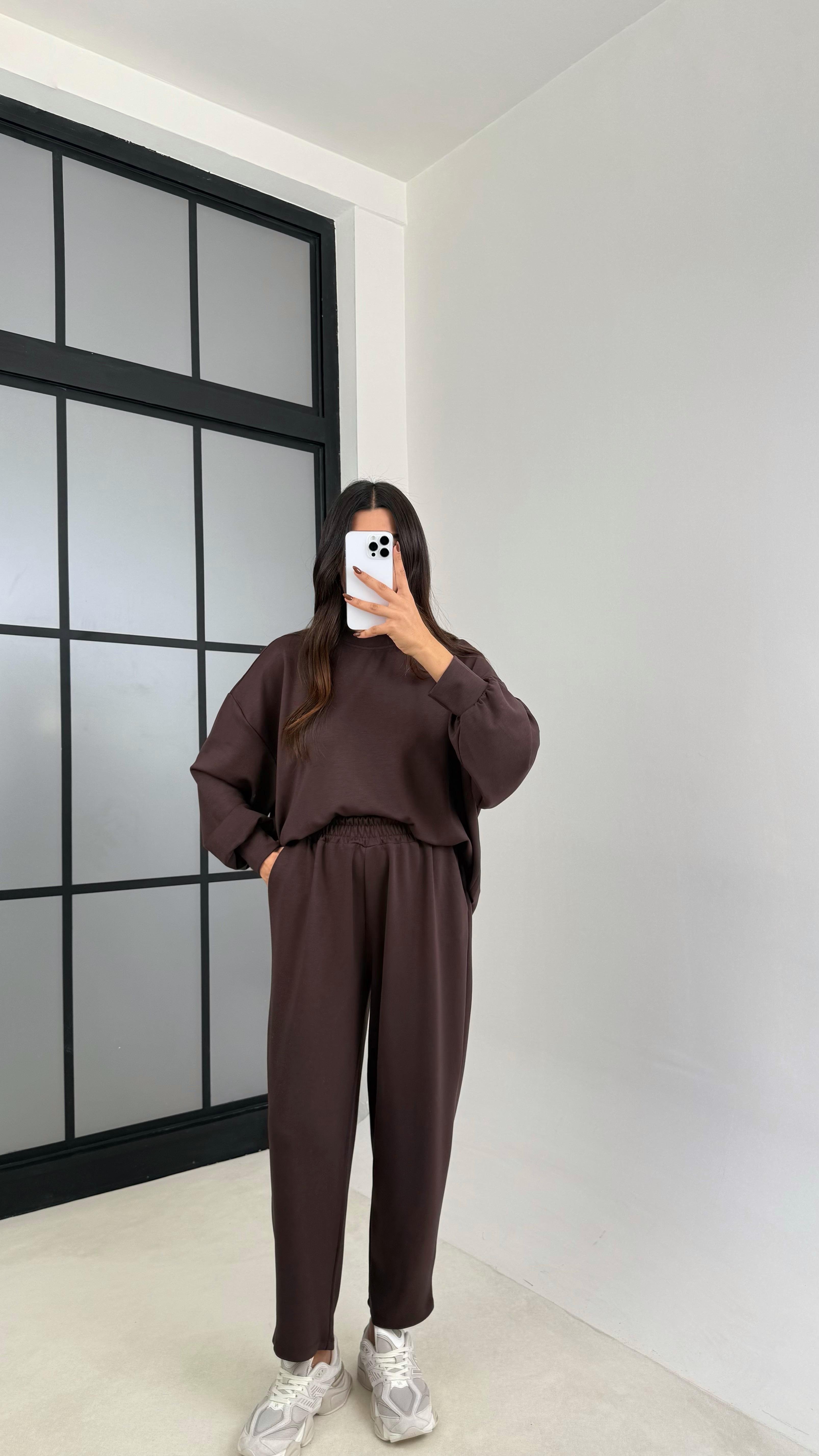 Acı Kahve Uzun Kol Kazak Beli Lastikli Pantolon İkili Modal Kumaş Takım GAUS-00135GAUSTAKIMGAUS-00135