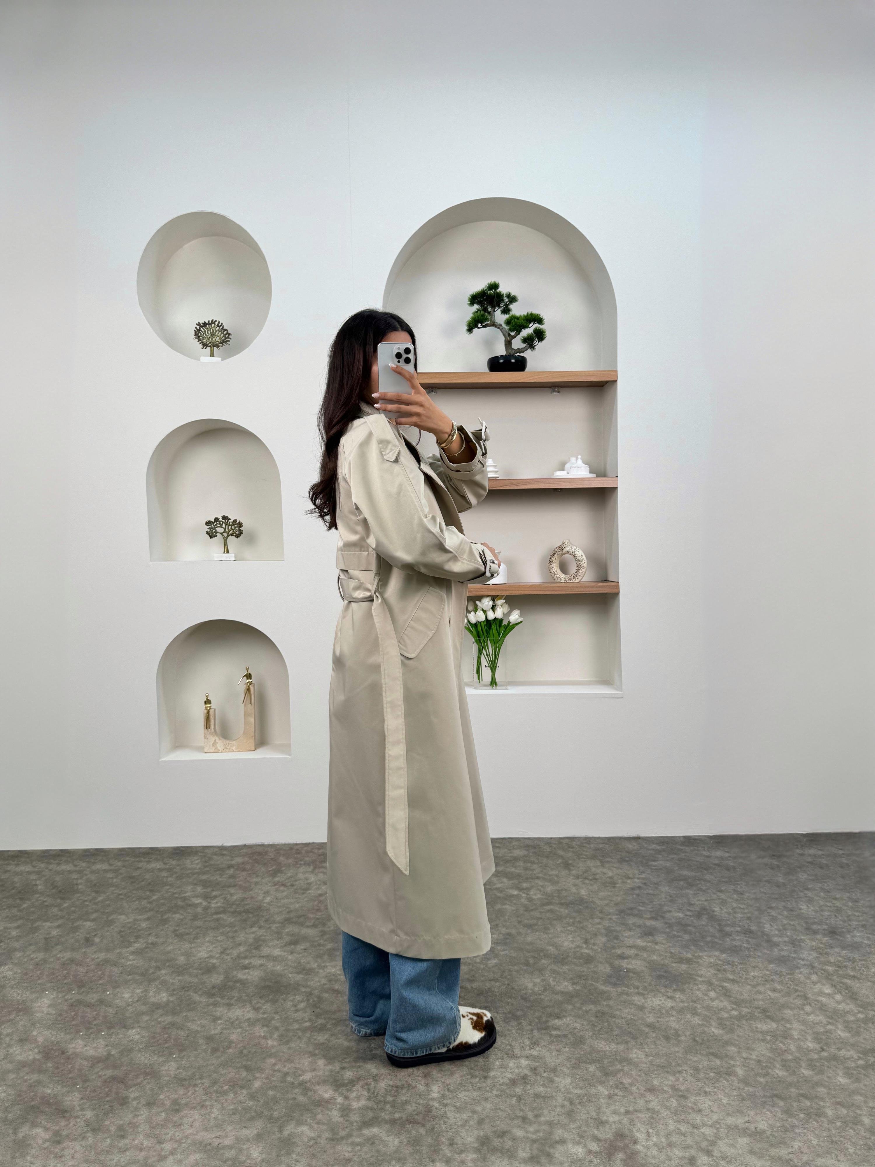 Zaria Taş Kemerli Astarsız TrençkotGausKABANGU00903433