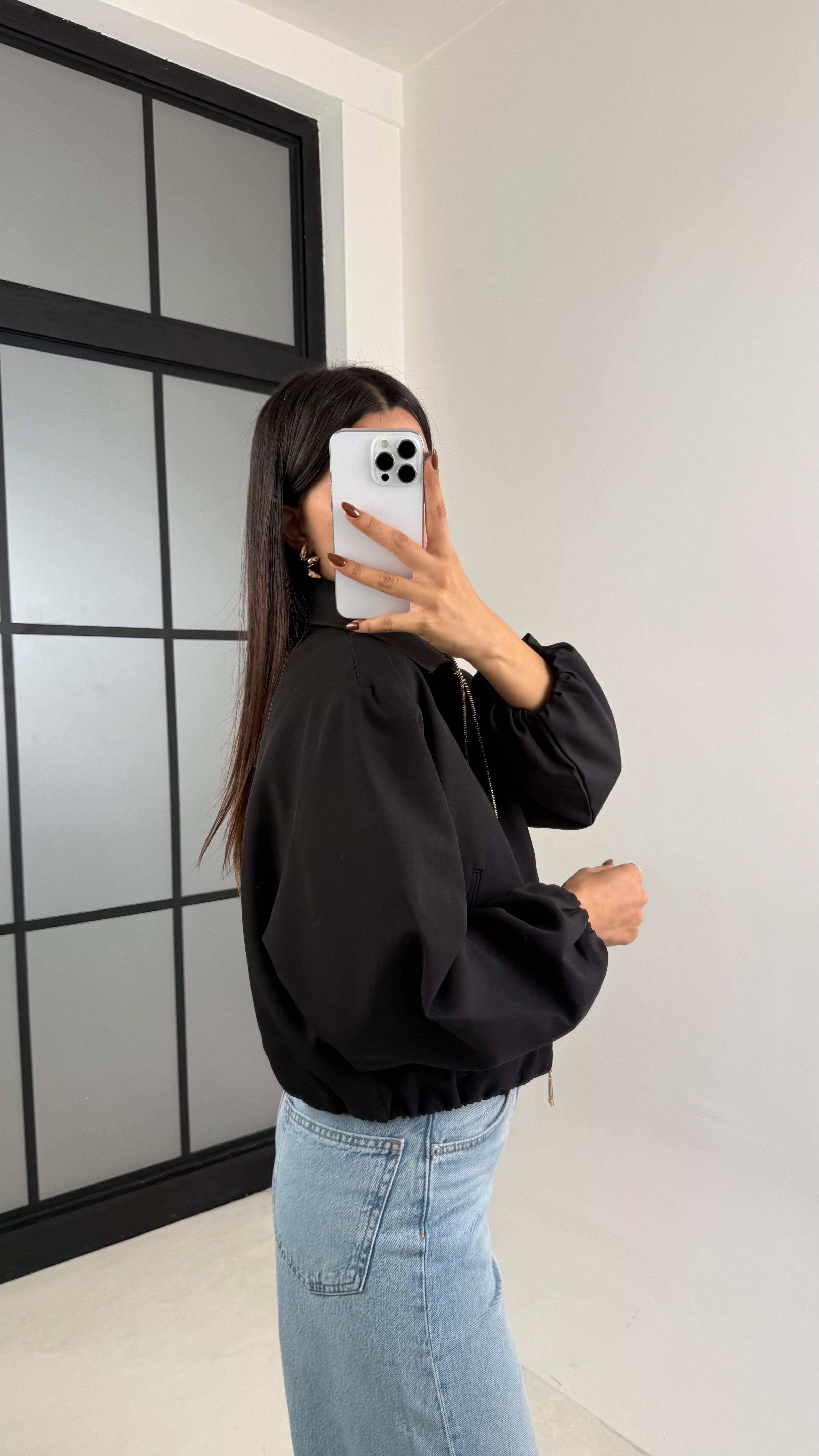 Siyah Astarlı Cepli Duble Kumaş Bomber Ceket GAUS-00155GAUS السترات  GAUS-00155