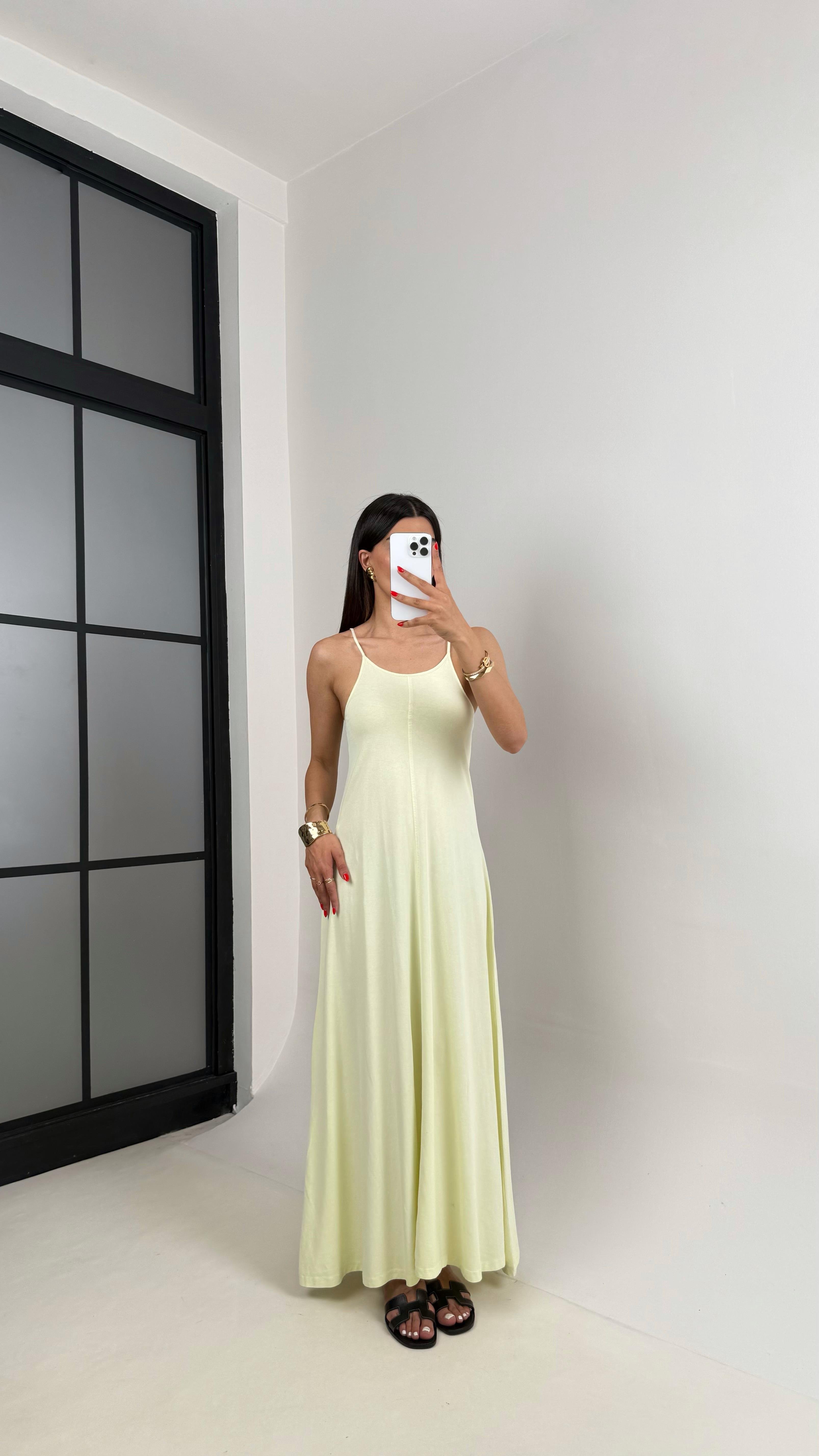 Sarı Yıkamalı Basic Ayarlanabilir Askılı Modal Kumaş Elbise Gaus00472GausELBİSEGU1002105