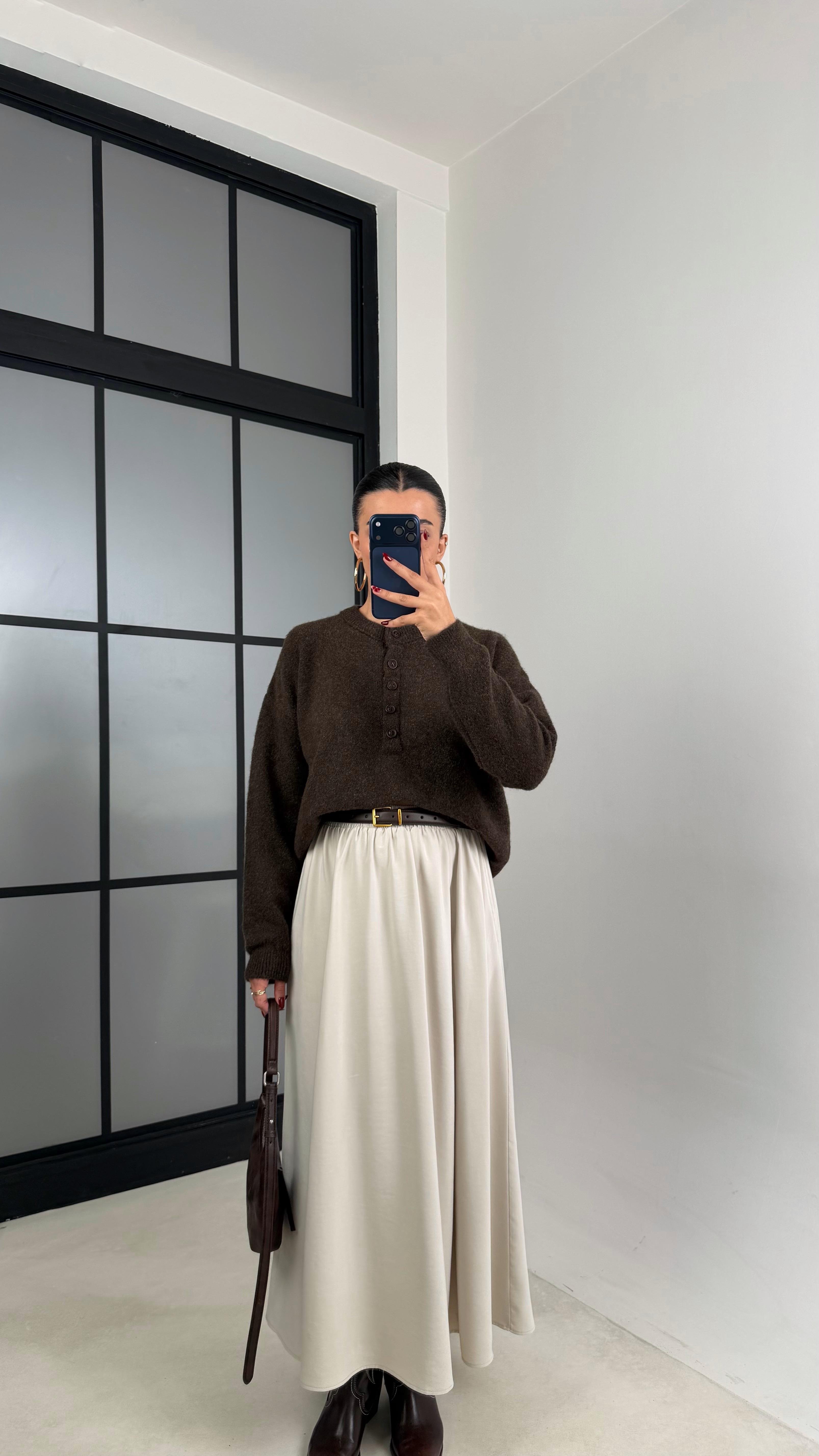 Taş Beli Lastikli Cepli Tencel Etek GAUS-00670GAUSETEKGAUS-00670