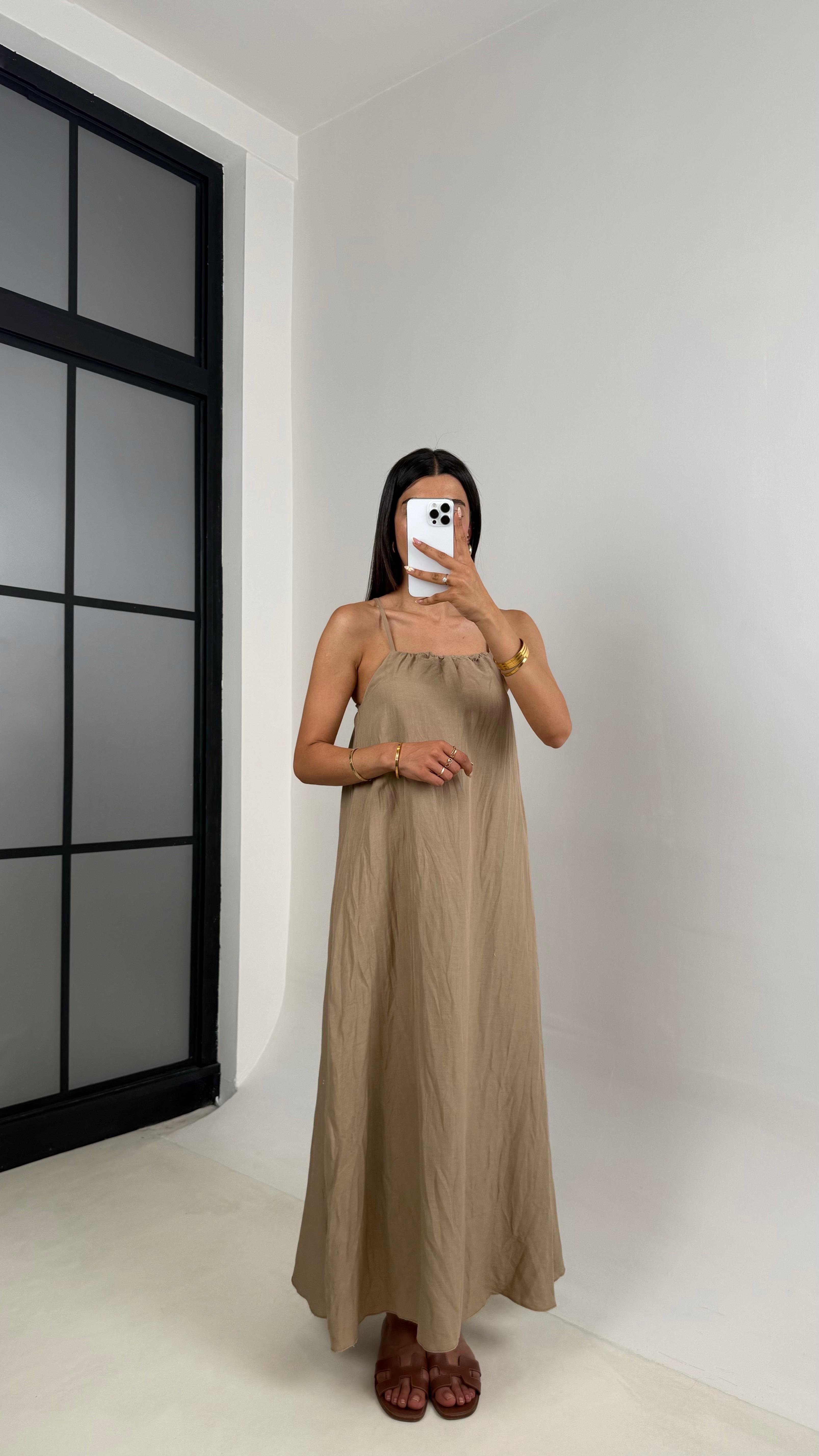 Vizon Ayarlanabilir Askılı Muadil Kırışık Kumaş Elbise Gaus00674GausELBİSEGU1002552