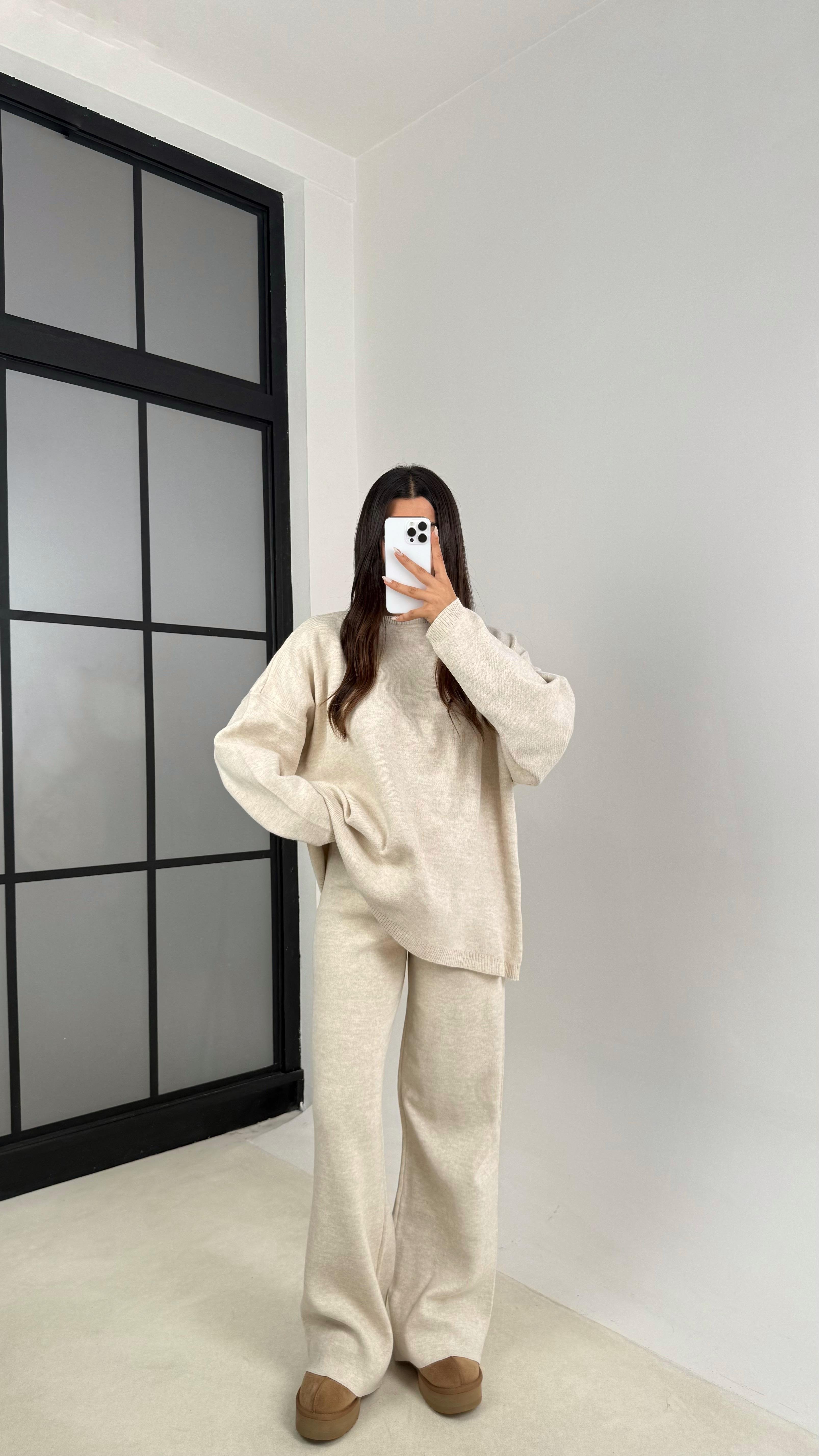 Taş Uzun Kol Kazak Beli Lastikli Pantalon İkili Triko Takım GAUS-00103GAUSTAKIMGAUS-00103