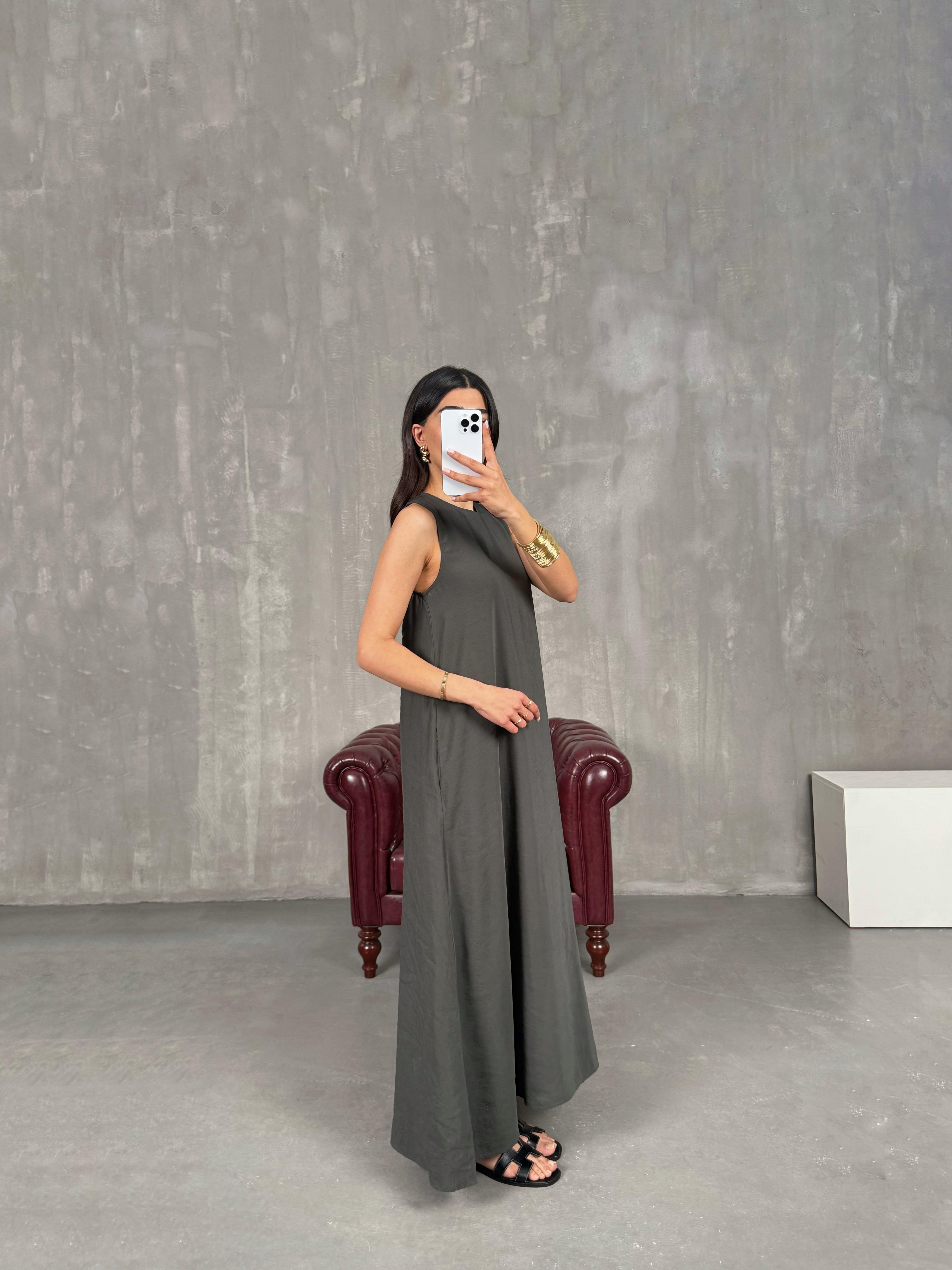 Antrasit Cepli Tensel Kumaş Elbise Gaus00263GausDressesGU1001608