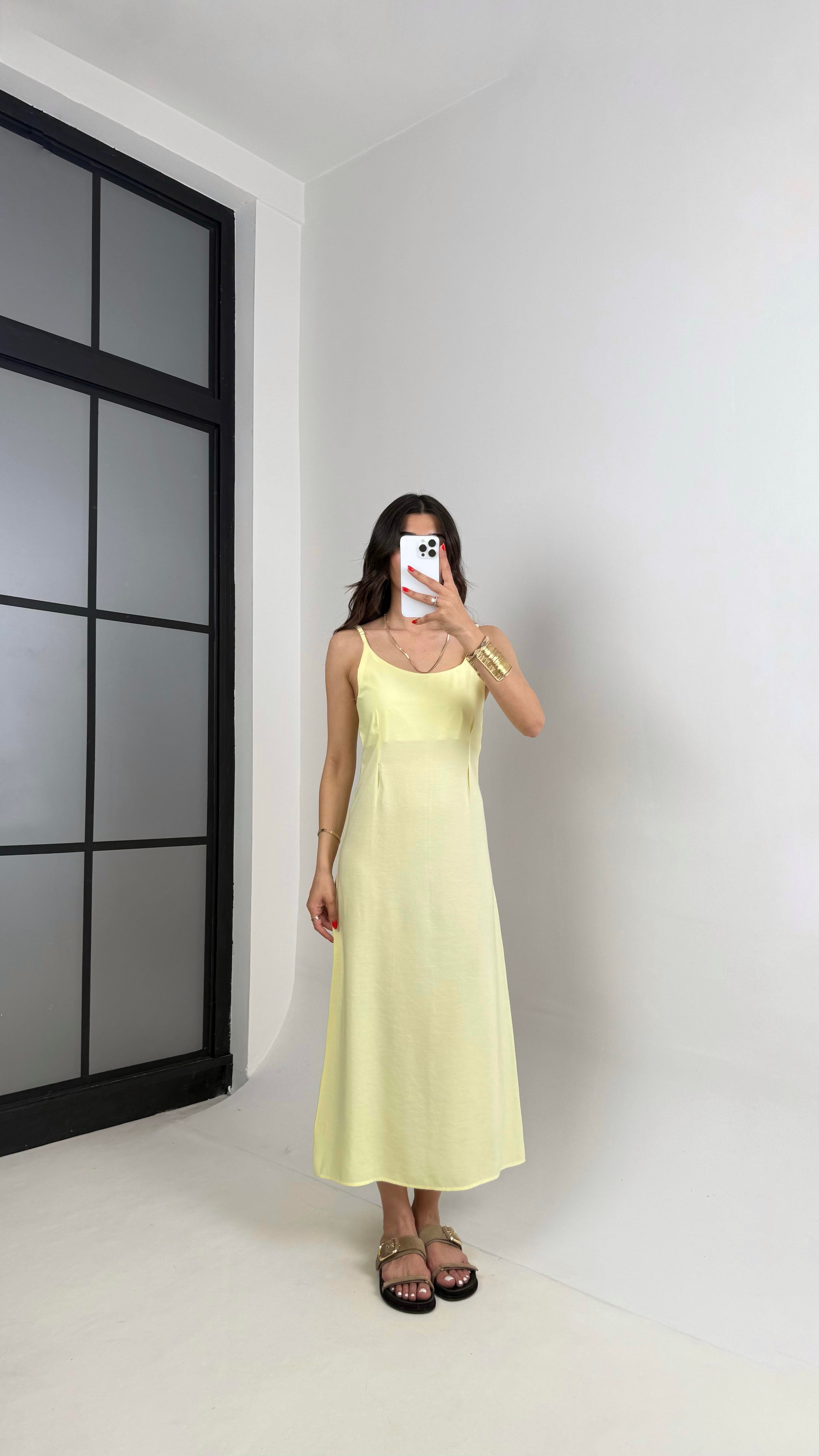 Sarı Ayarlanabilir Askılı Elbise Gömlek İkili Tensel Takım Gaus00467GausTAKIMGU1002093