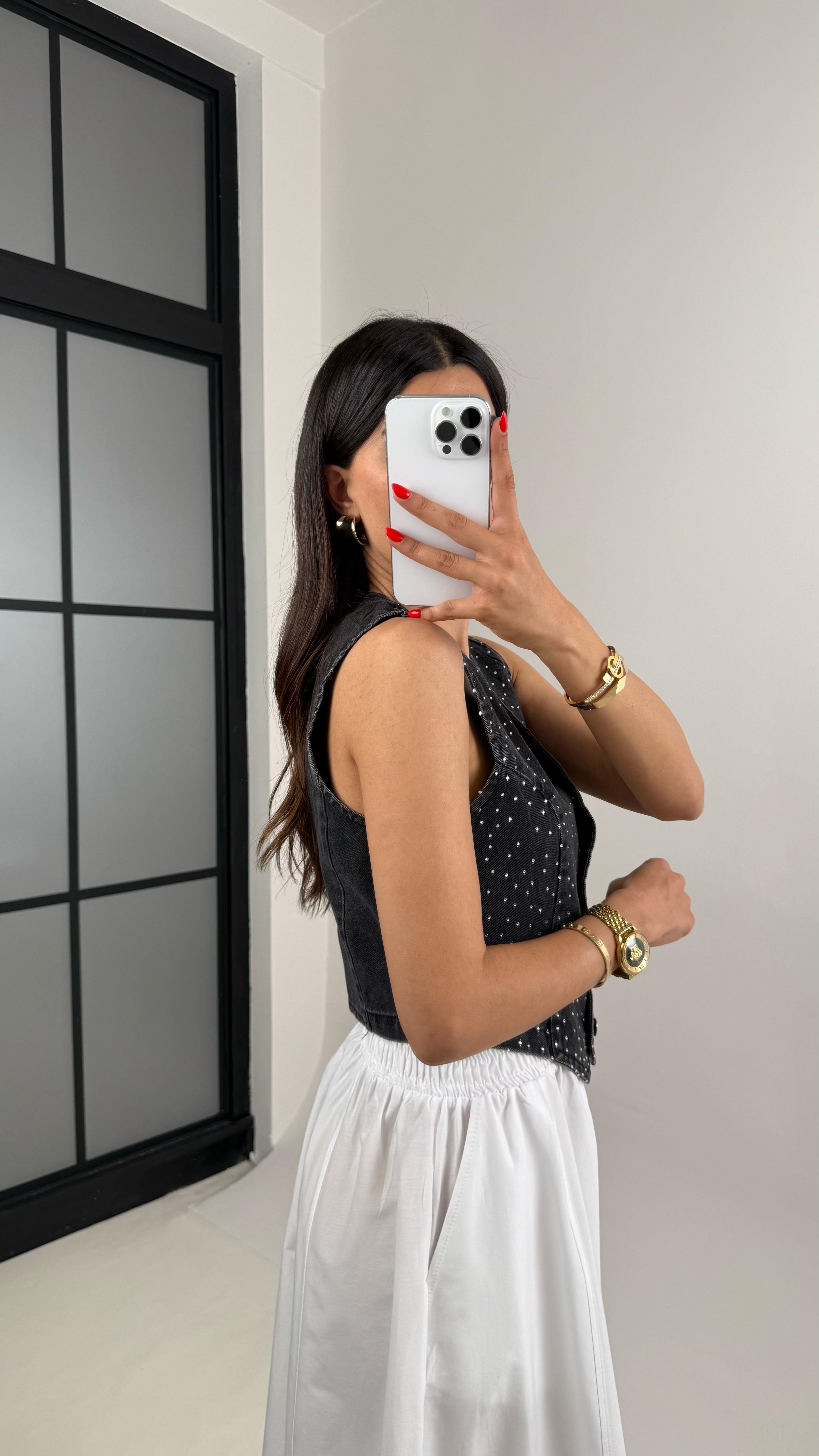 Antrasit Taşlı Tasarım Denim Yelek Gaus00486GausYELEKGU1002140