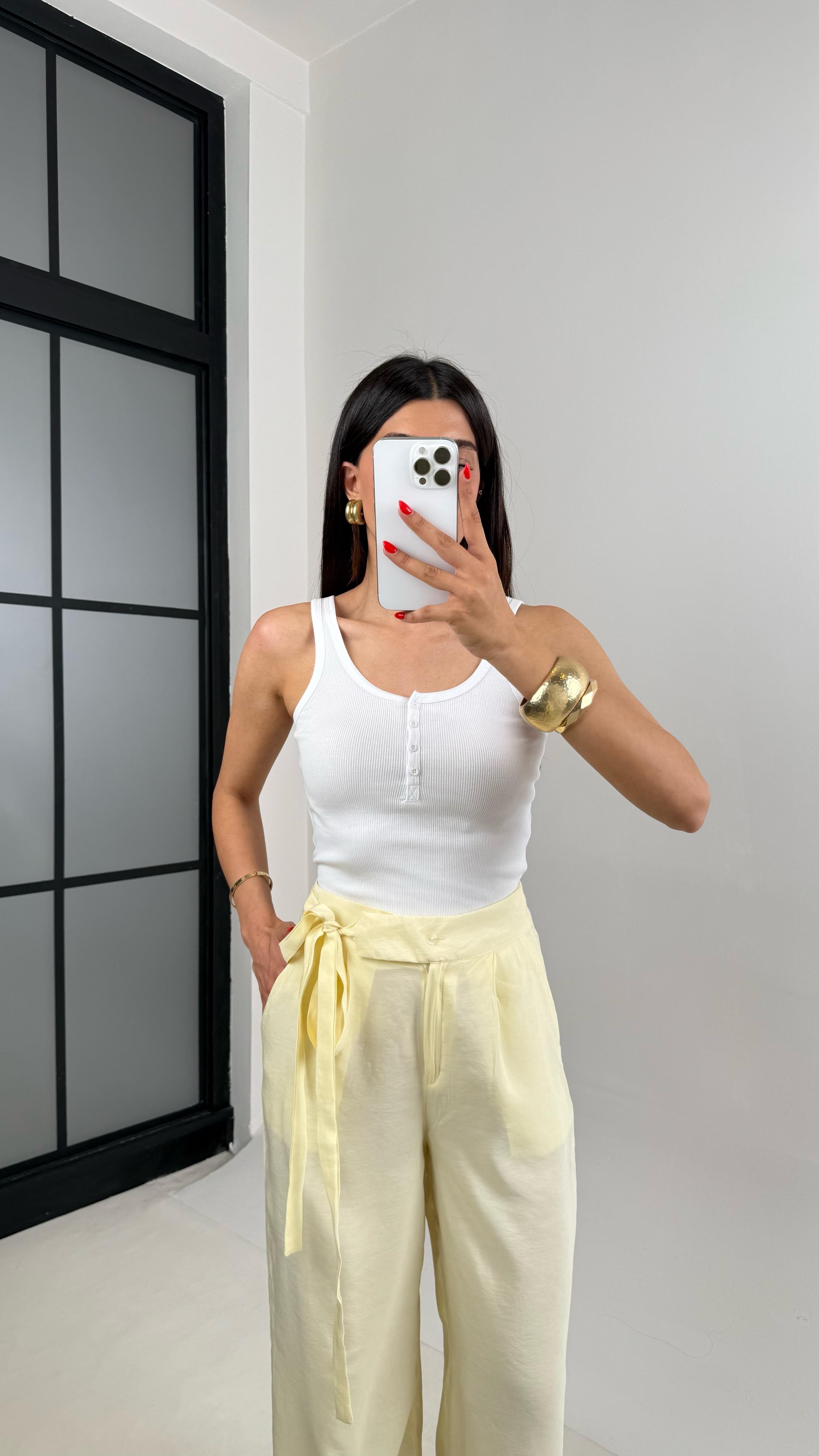 Sarı Yan Bağlamalı Tasarım Tencel Pantolon Gaus00500GausPANTOLONGU1002171