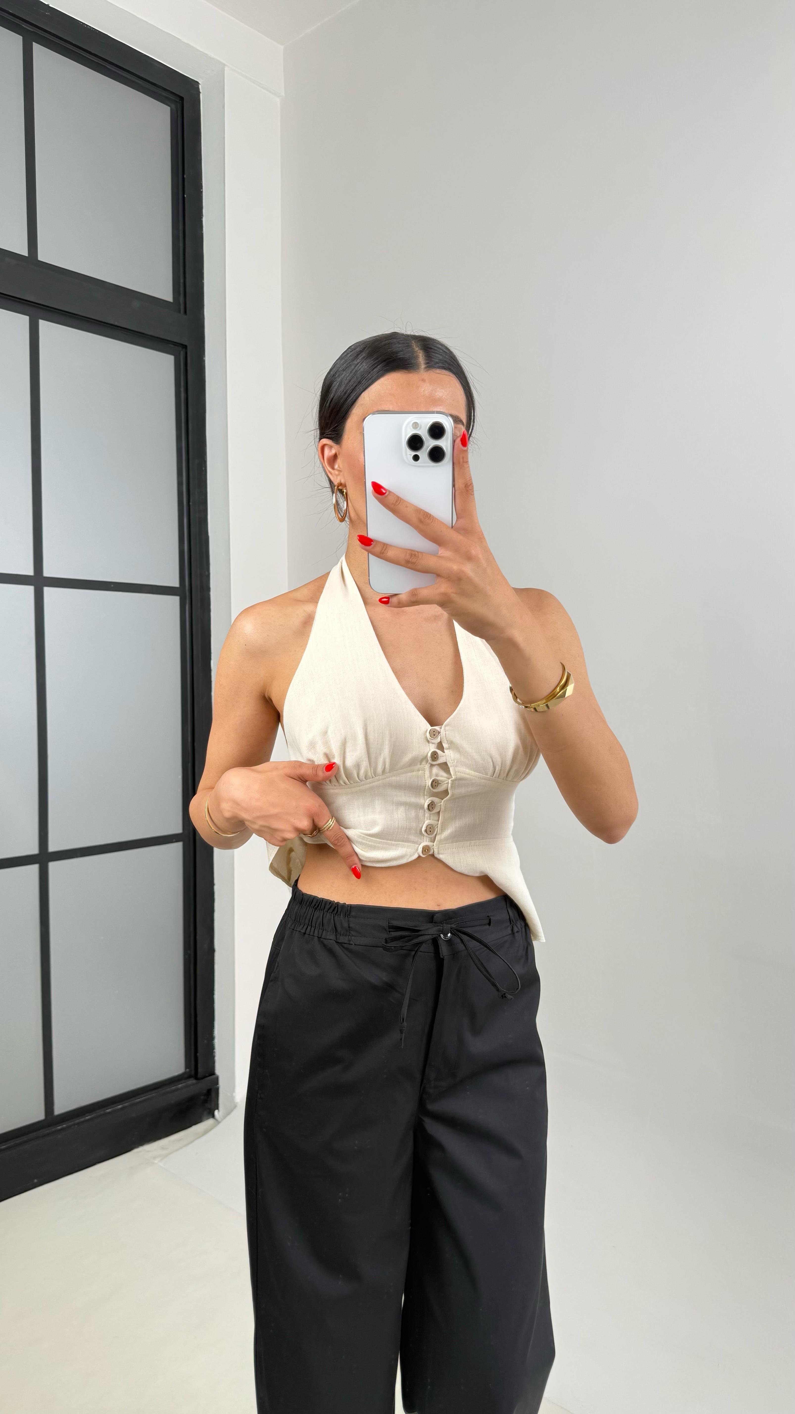 Siyah Beli Lastikli Bağlamalı Cepli Muadil Pantolon Gaus00506 GausPANTOLONGU1002189