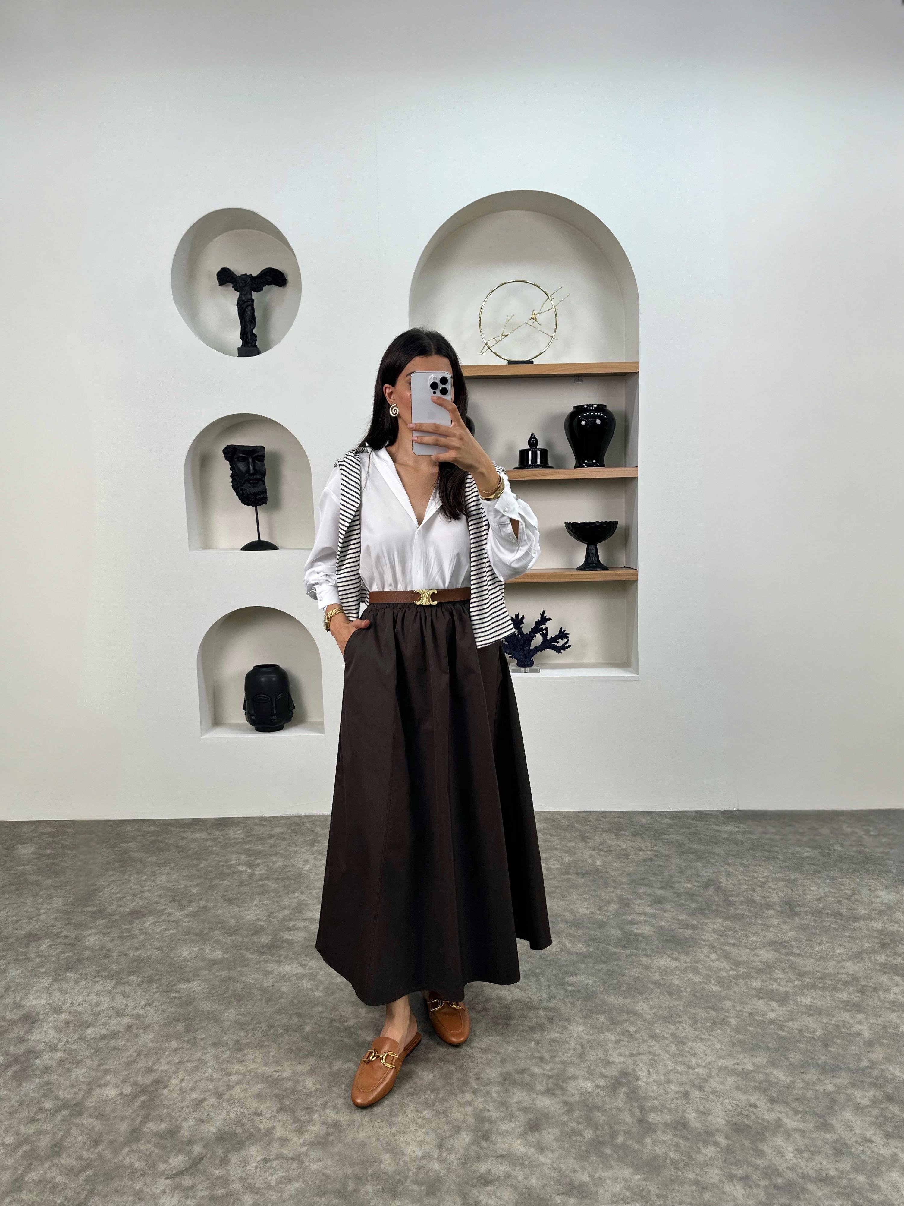 Gosa Acı Kahve Beli Lastikli Gabardin Kumaş EtekGausETEKGU008961