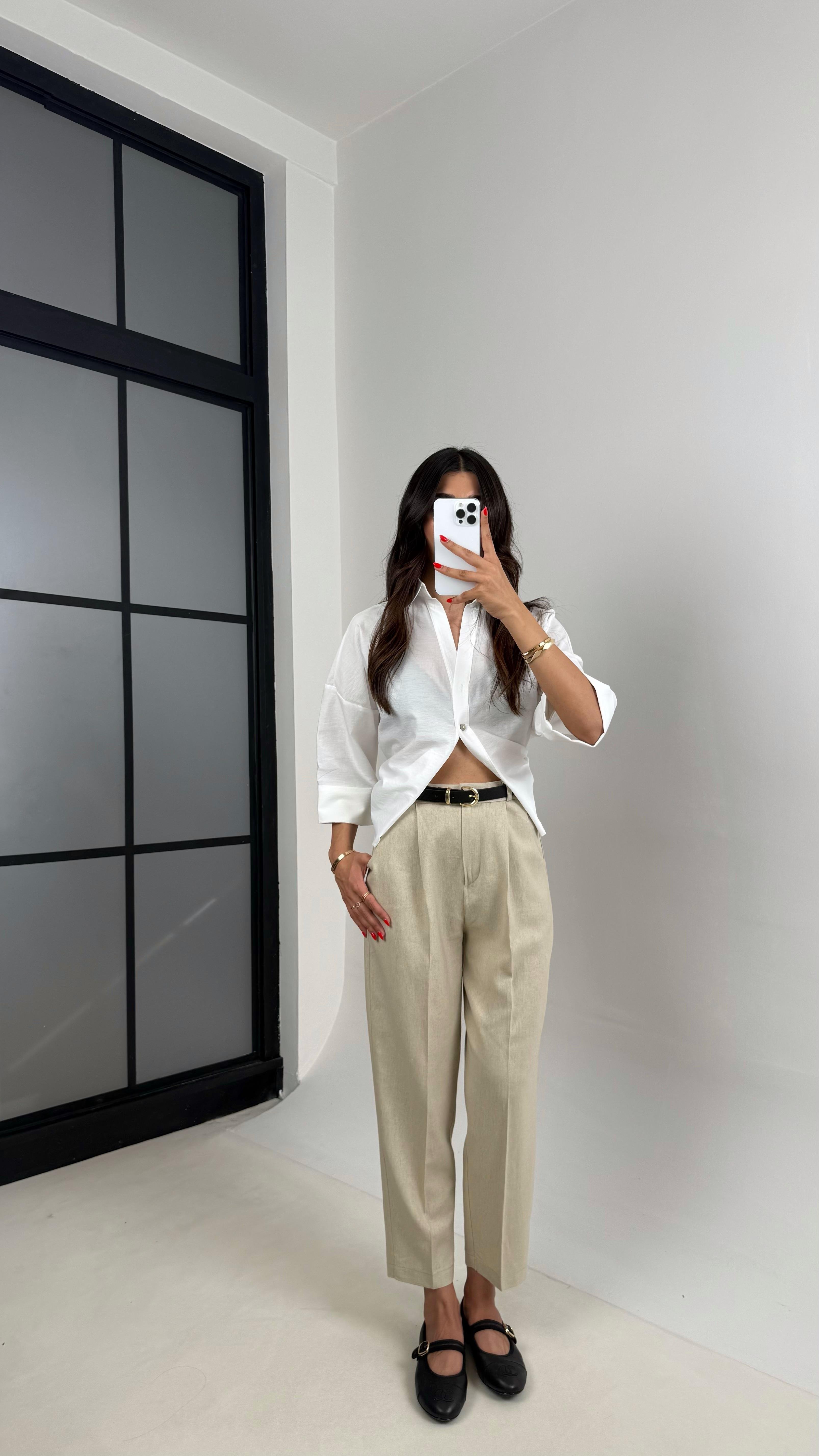 Taş Kemerli Cepli Premium Keten Pantolon Gaus00513GausPANTOLONGU1002205