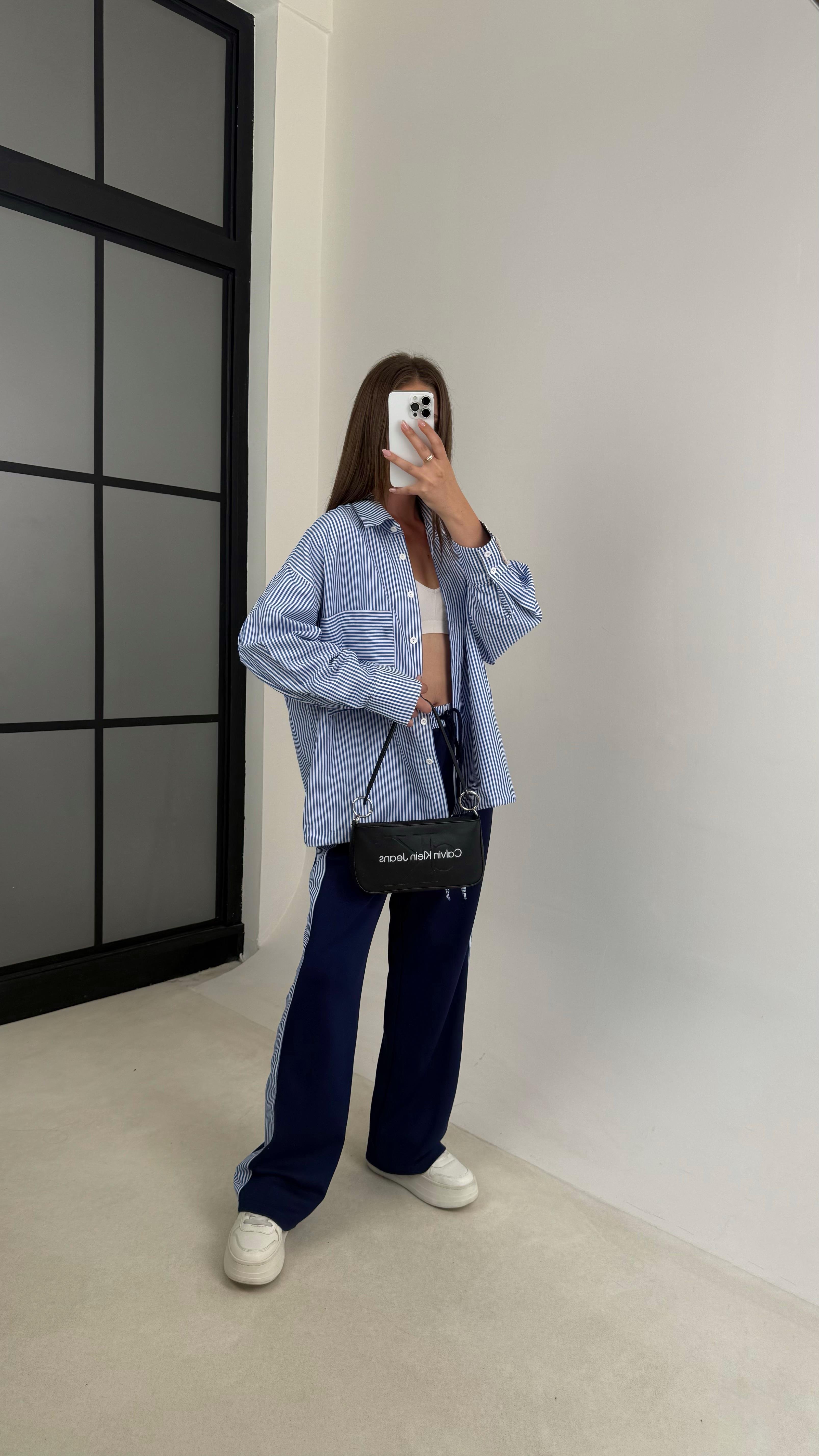 Mavi Çizgili Gömlek Manşet Detaylı  Beli Lastikli Pantolon İkili Tasarım Takım GAUS-00122GAUSTAKIMGAUS-00122