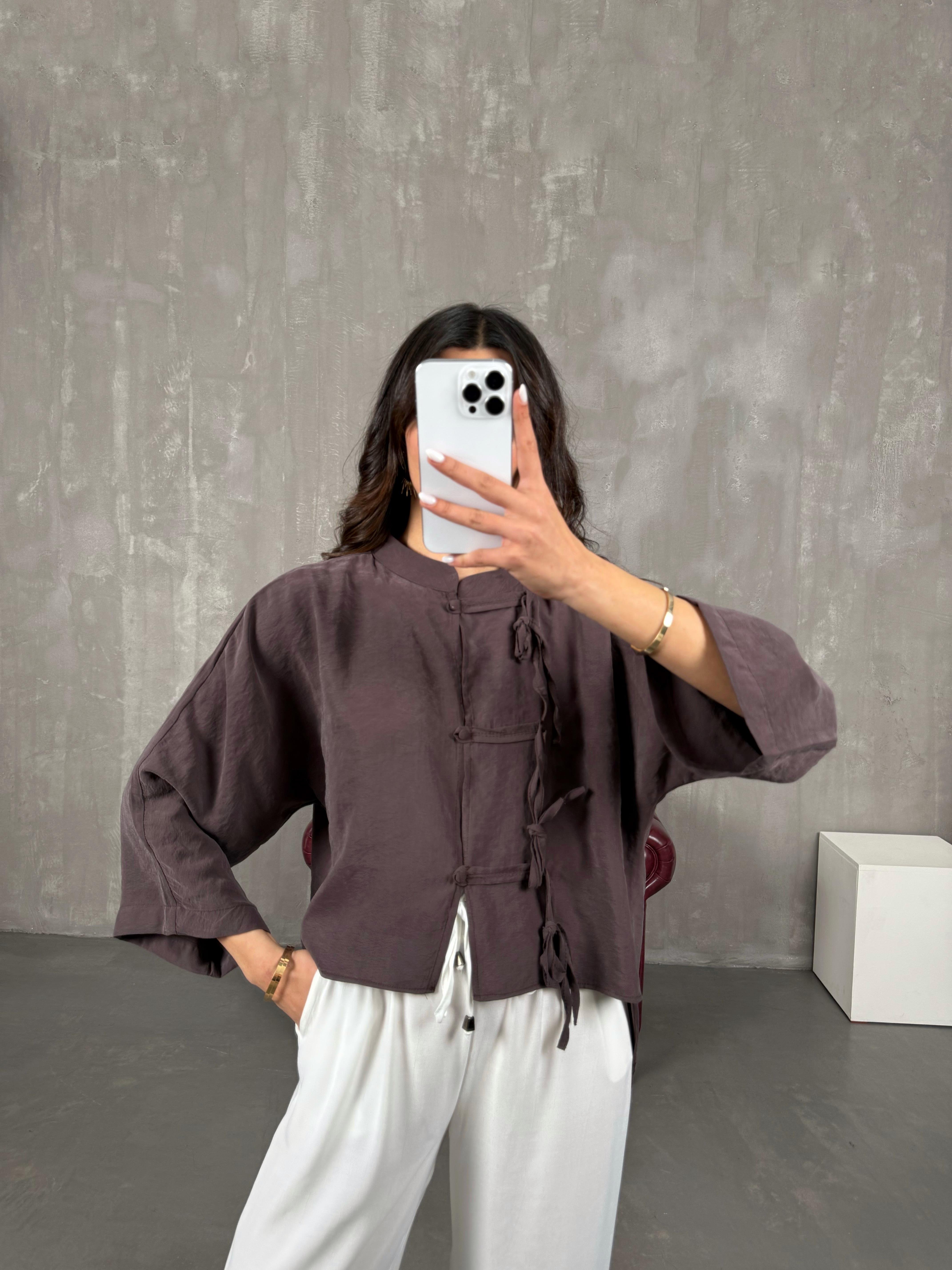 Remy Kahve Hakim Yaka Düğmeli Tasarım GömlekGausGÖMLEKGU100877