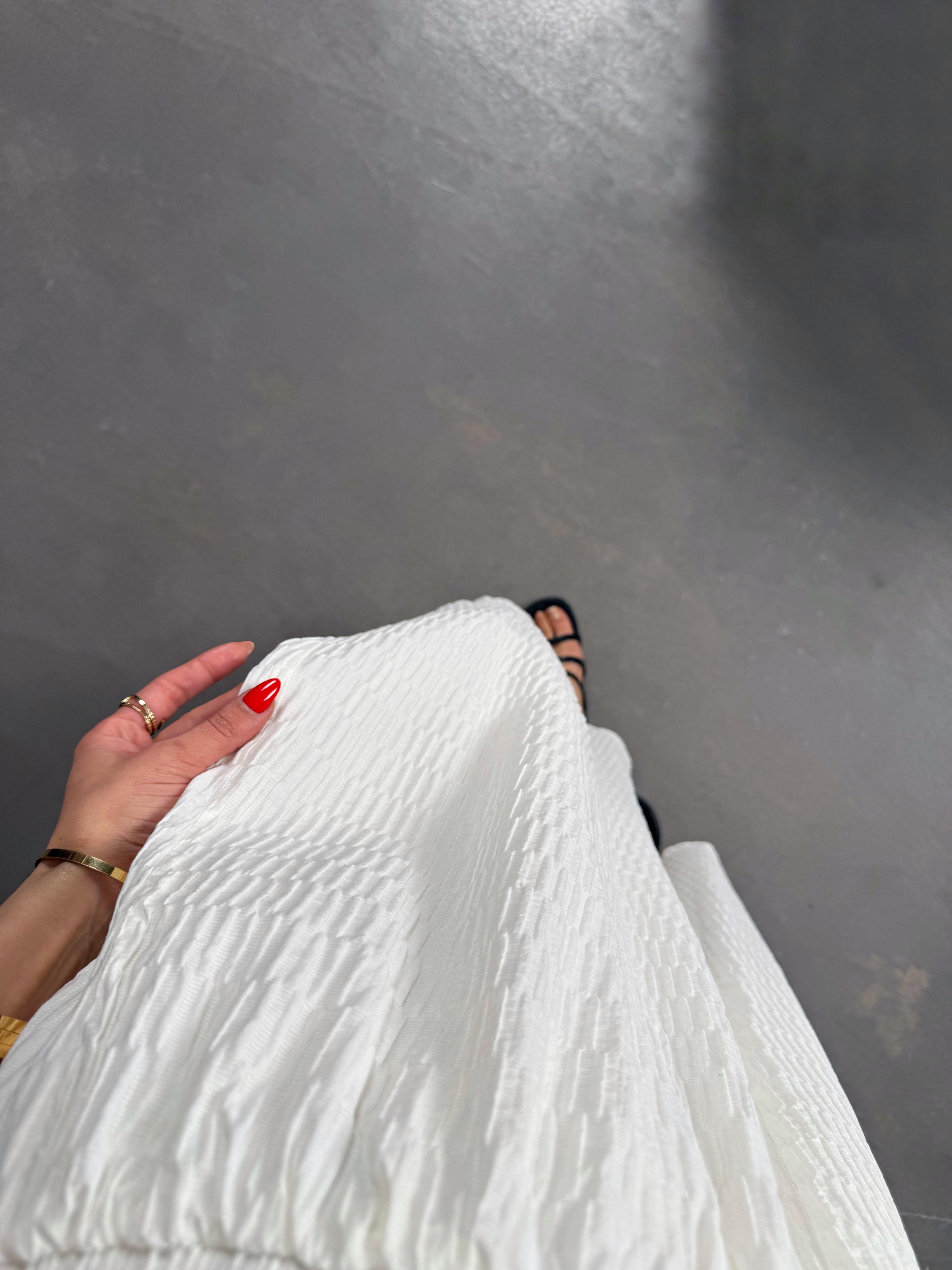 Krem Beli Lastikli Astarlı Büzgü Detaylı Etek Gaus00196GausETEKGU1001460