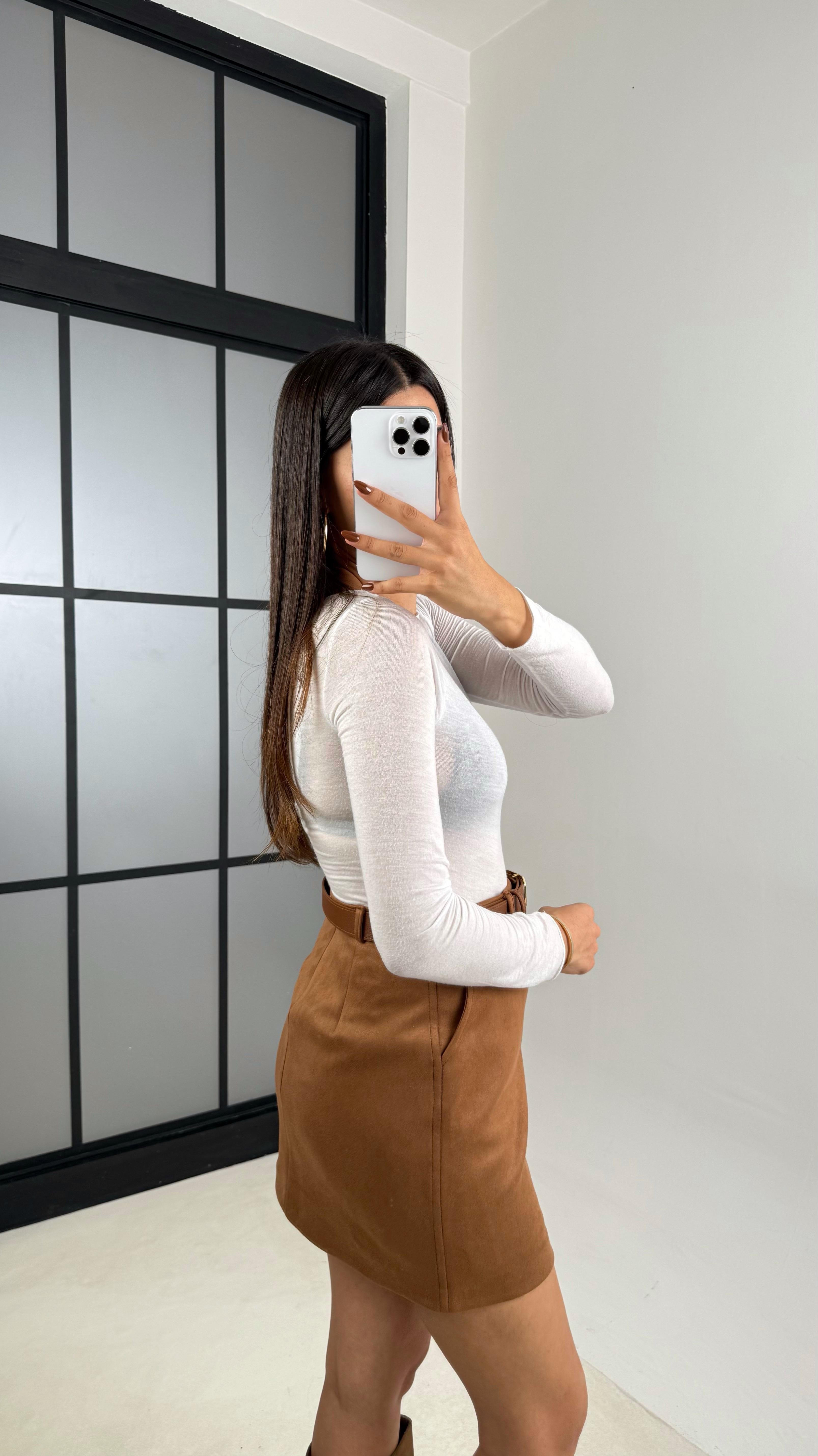 Kahve Kemerli Süet Şort Etek GAUS-00169GAUSETEKGAUS-00169