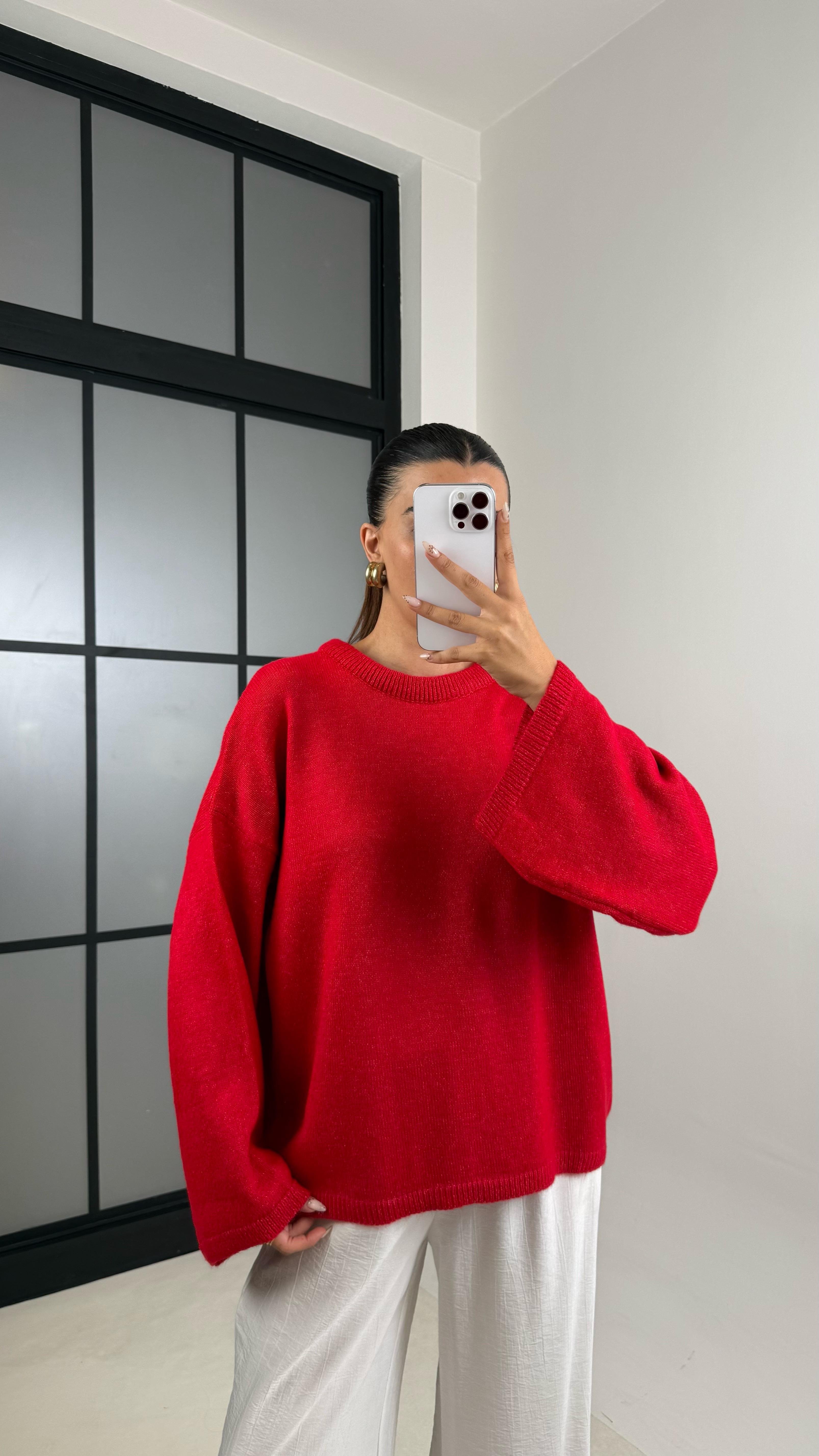 Kırmızı Basic MD Muadil Triko Kazak GAUS-00114GAUS الكنزات GAUS-00114