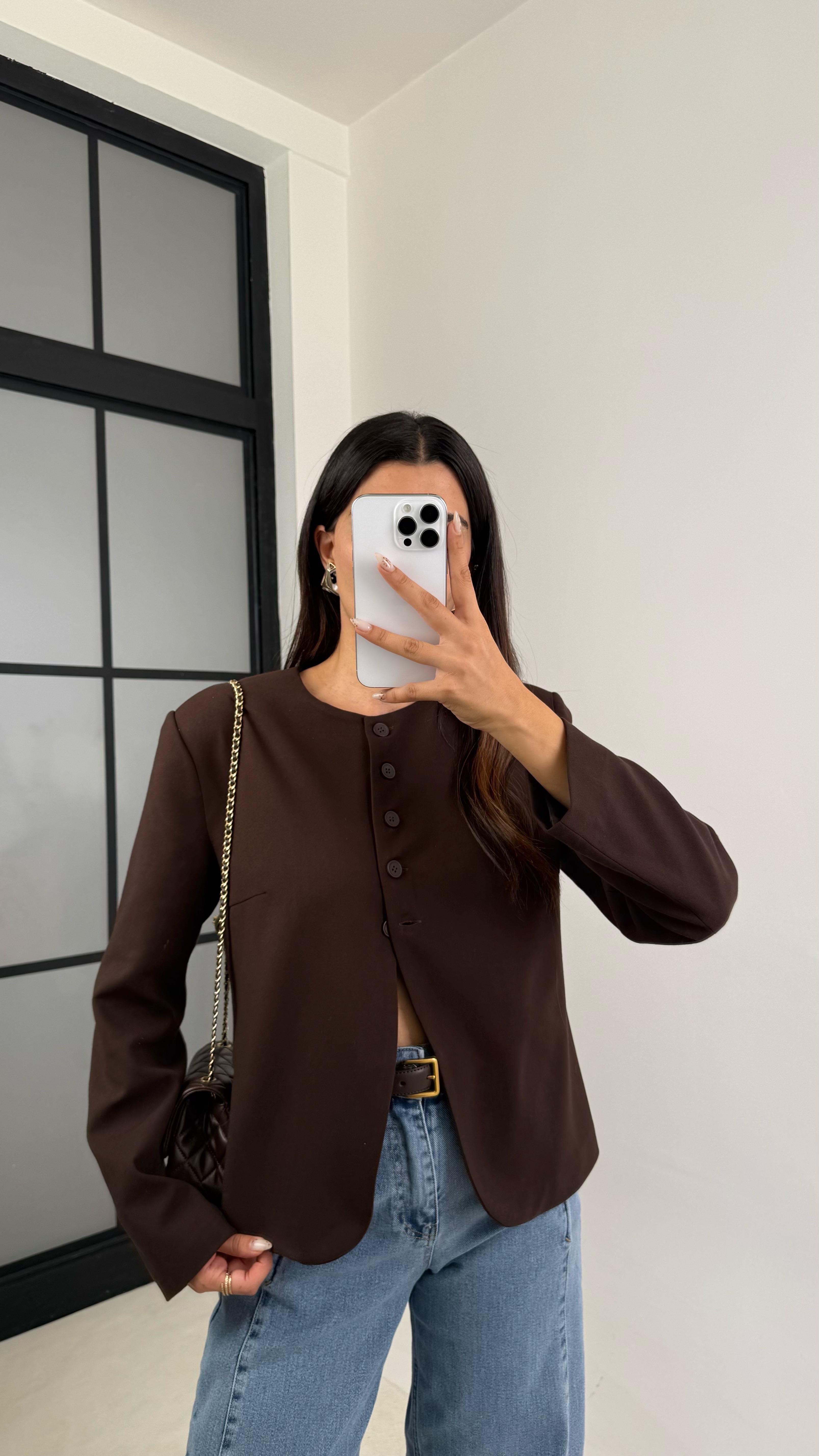 Acı Kahve Astarlı Vatkalı Düğme Detaylı Ceket GAUS-0097GAUS السترات  GAUS-0097