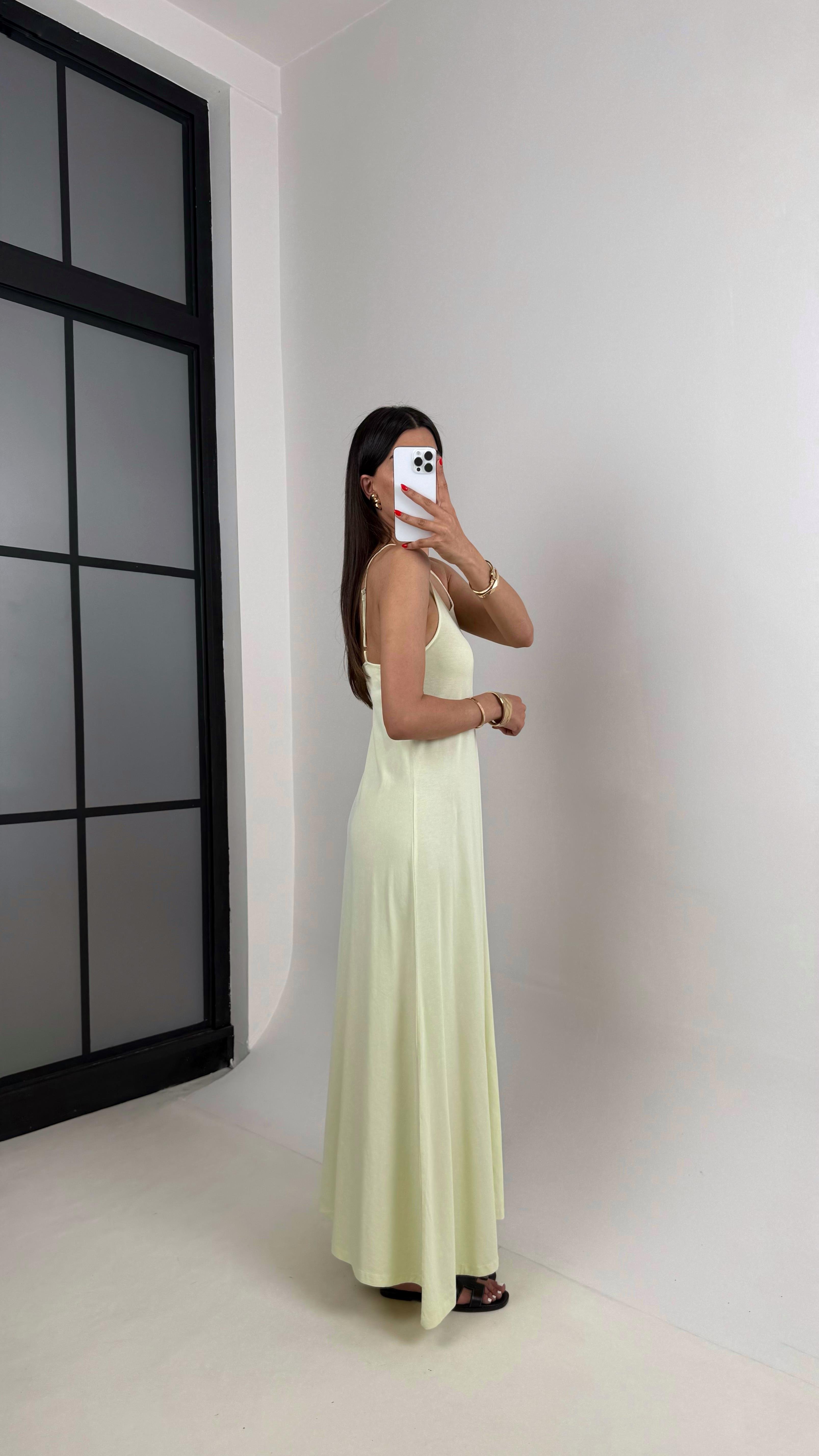 Sarı Yıkamalı Basic Ayarlanabilir Askılı Modal Kumaş Elbise Gaus00472GausELBİSEGU1002105