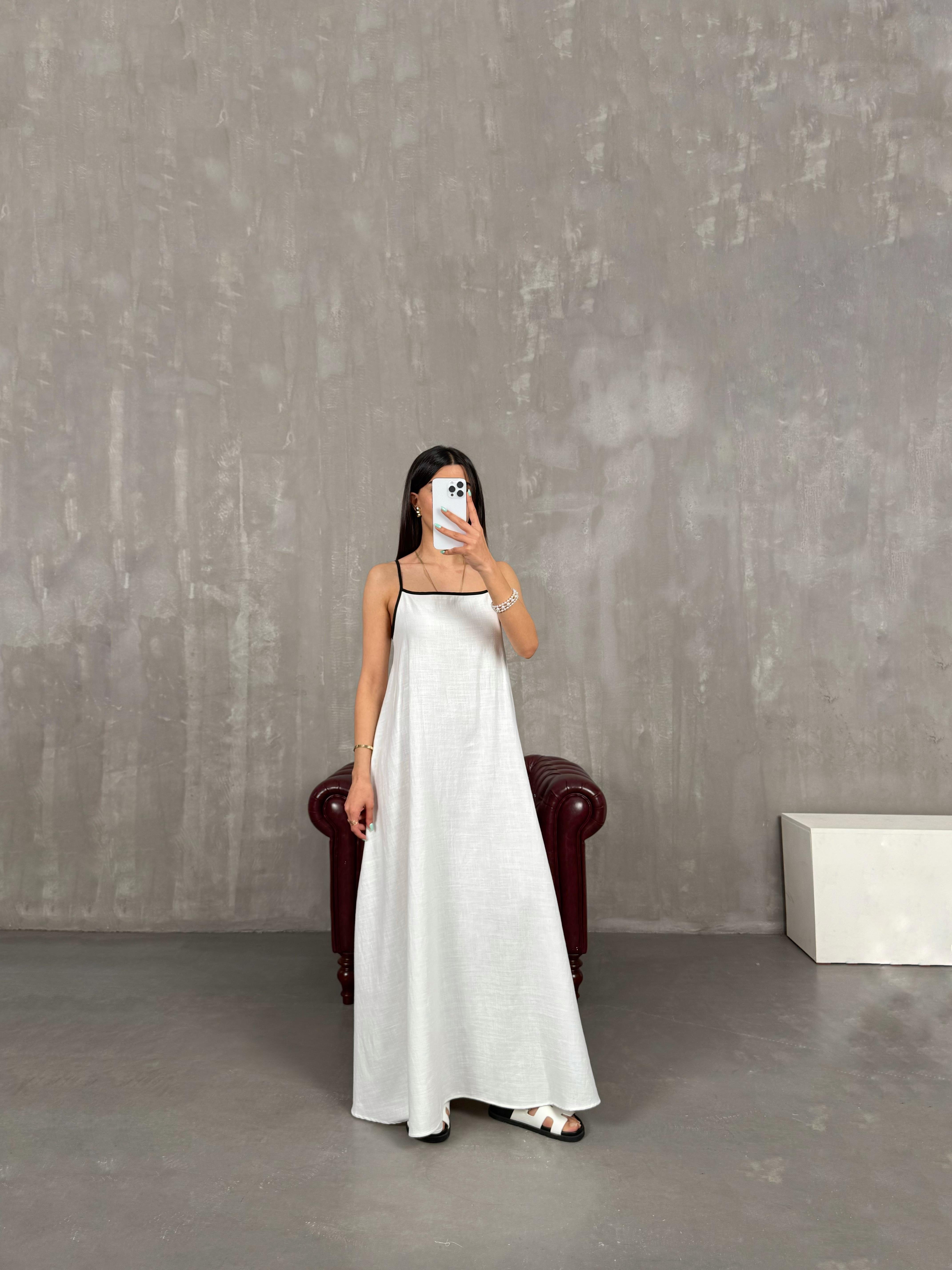 Beyaz Ayarlanabilir Askılı Kuşaklı Elbise Gaus00251GausELBİSEGU1001583