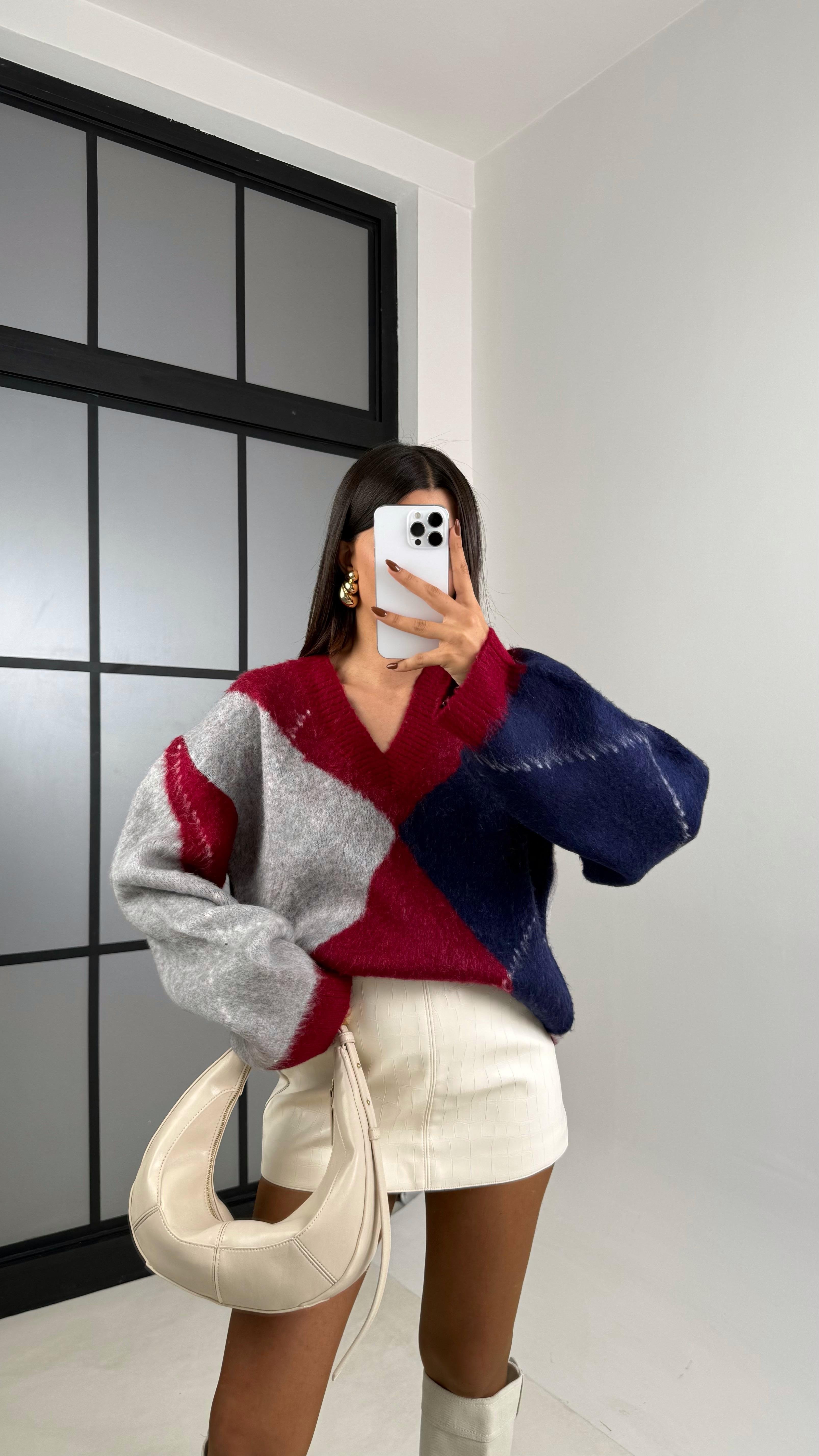 Bordo Baklava Desenli Kazak GAUS-00201GAUS الكنزات GAUS-00201