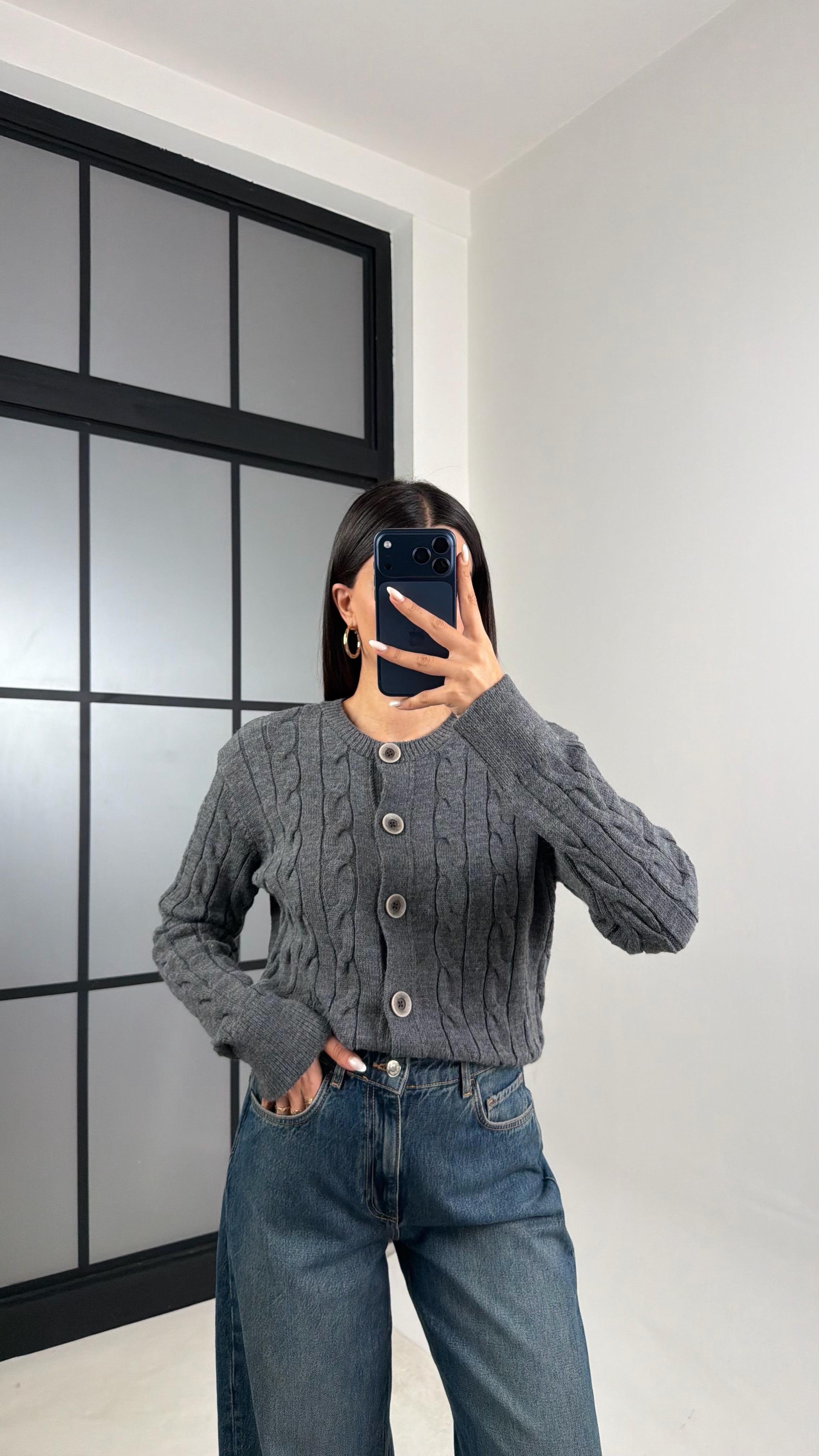 Antrasit Örgülü Triko Hırka GAUS-00579GAUS الكارديغان  GAUS-00579