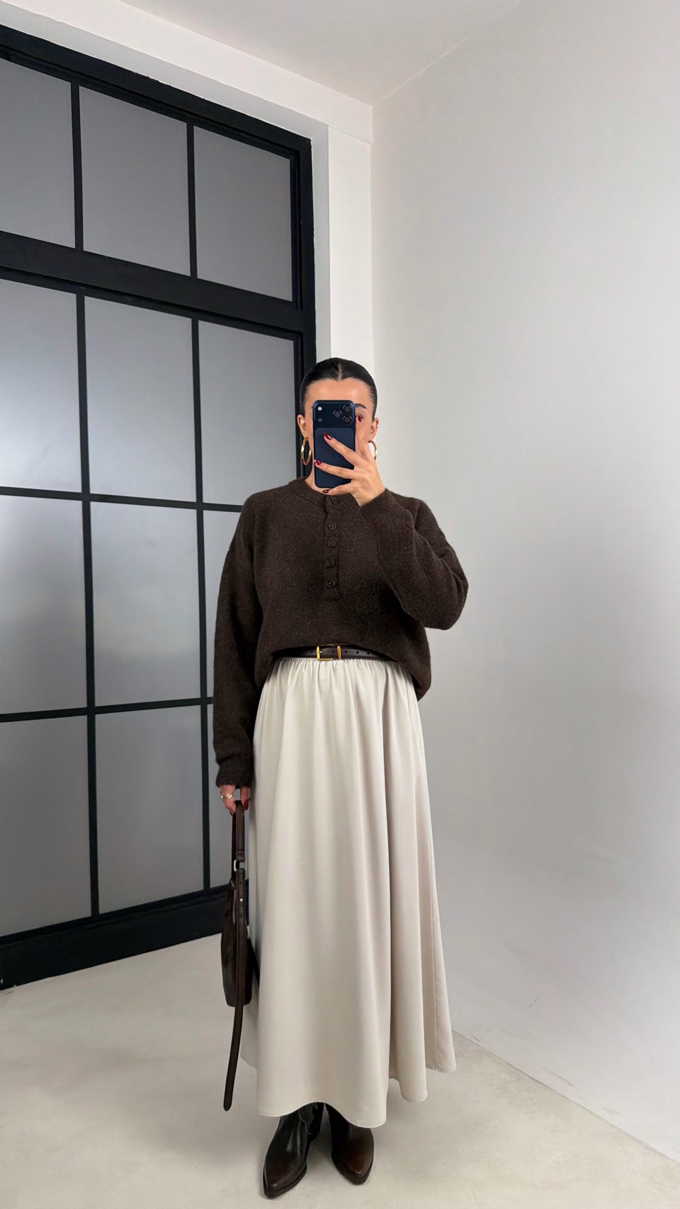 Taş Beli Lastikli Cepli Tencel Etek GAUS-00670GAUSETEKGAUS-00670