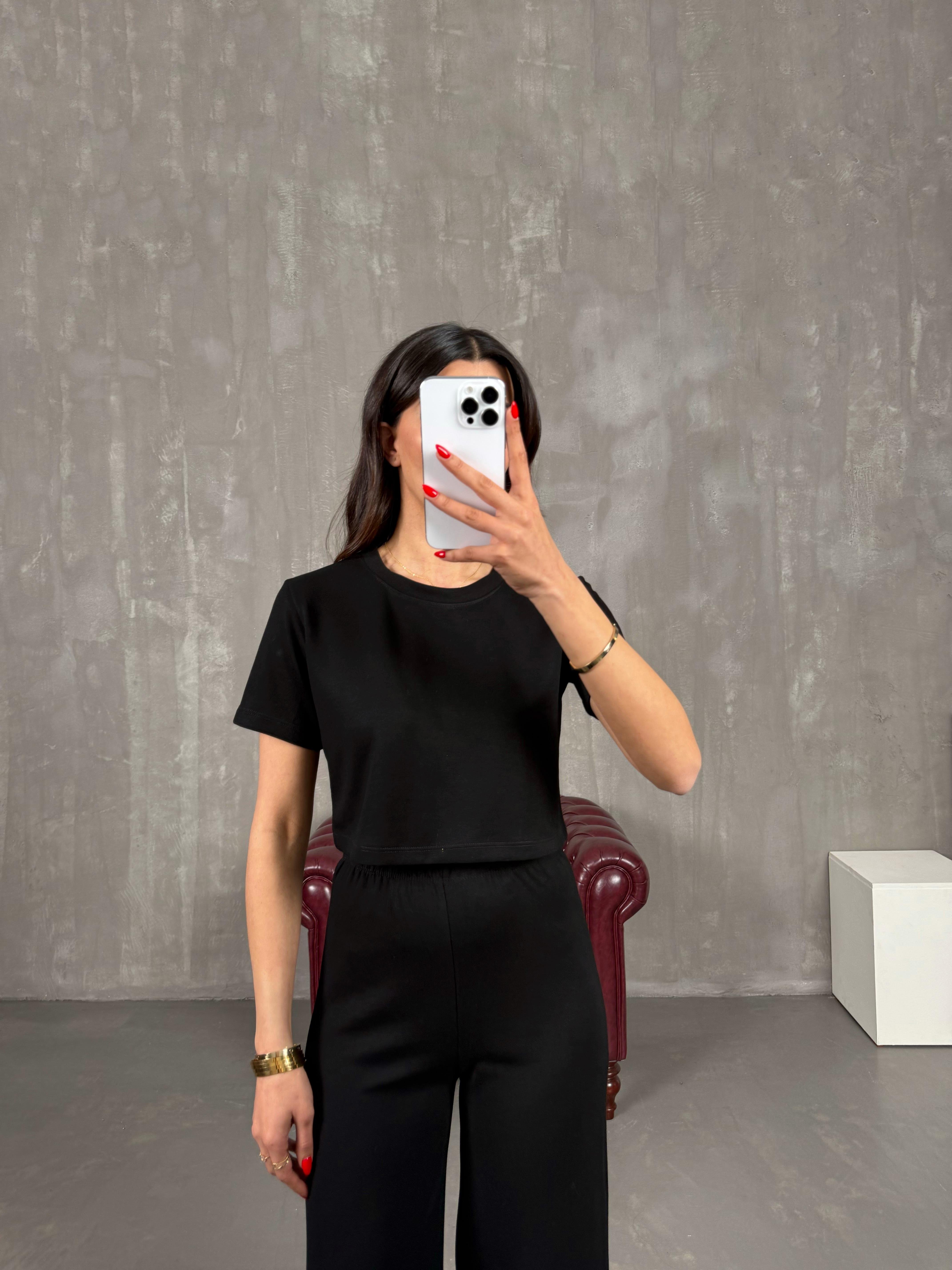 Siyah Bisiklet Yaka Modal Kumaş Basic Takım Gaus00170GausTAKIMGU1001395