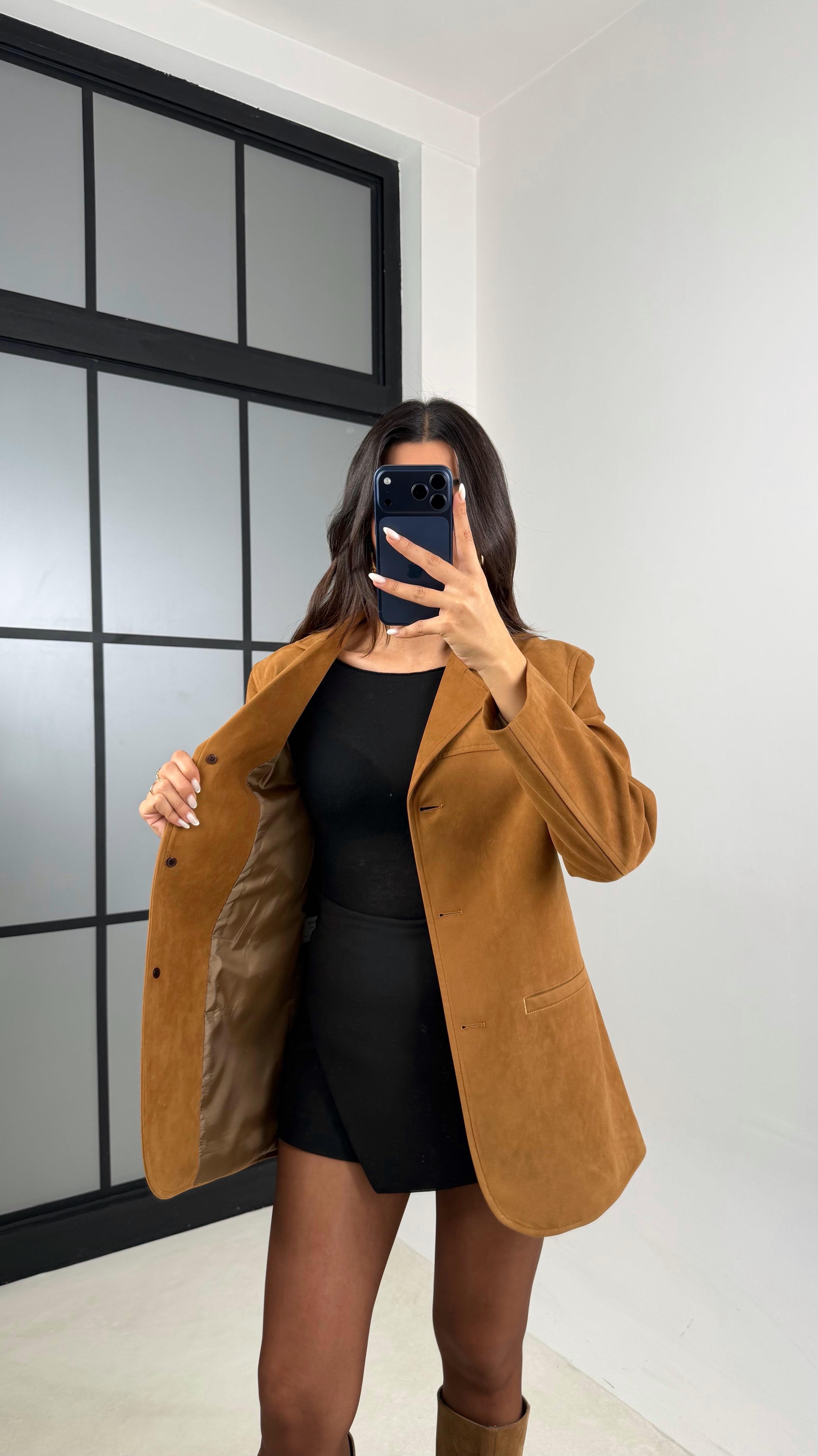 Camel Astarlı Blazer Süet Ceket GAUS-00605GAUS السترات  GAUS-00605
