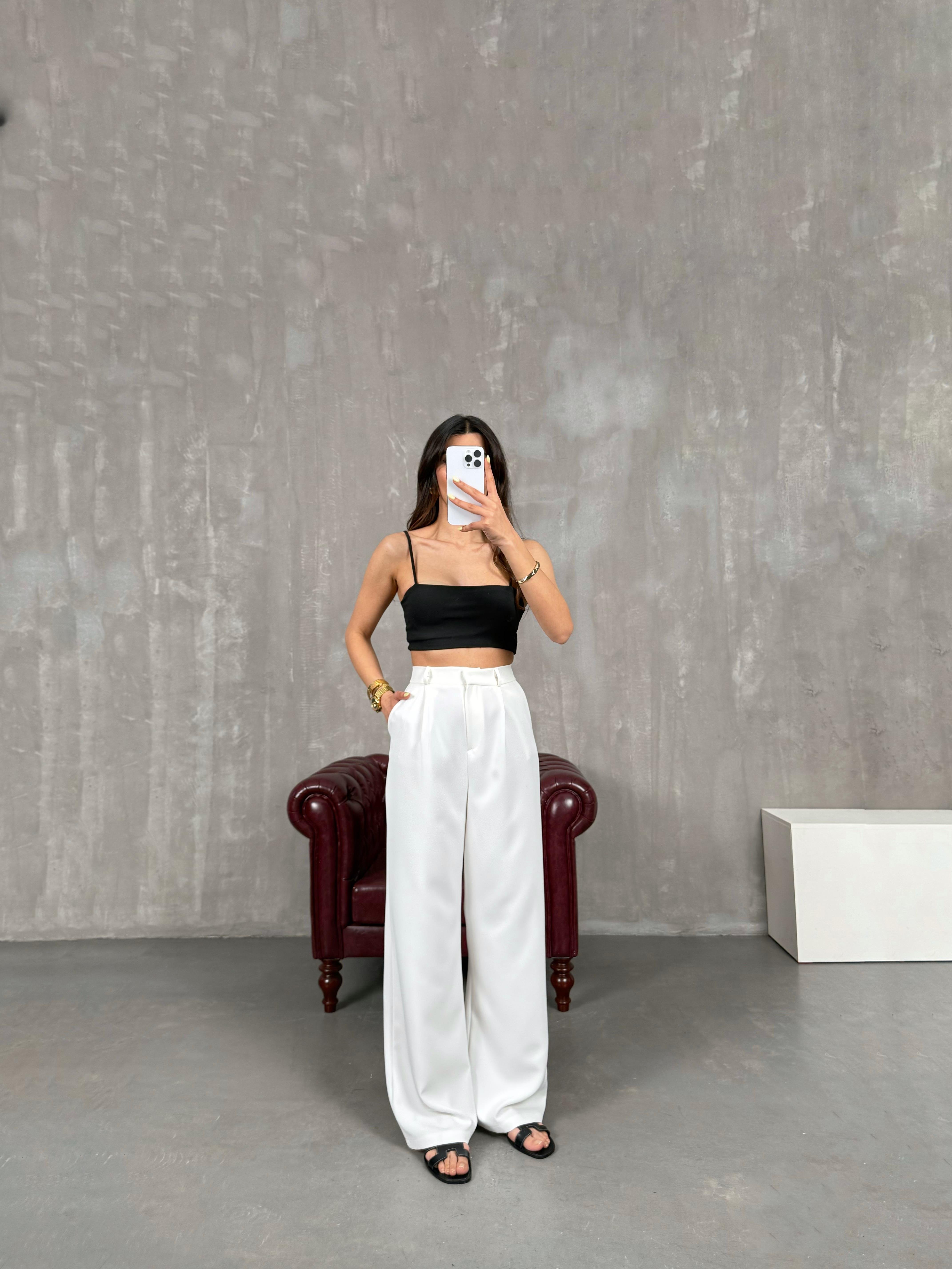 Beyaz Palazzo Kumaş Pantolon Gaus00140GausPANTOLONGU1001320