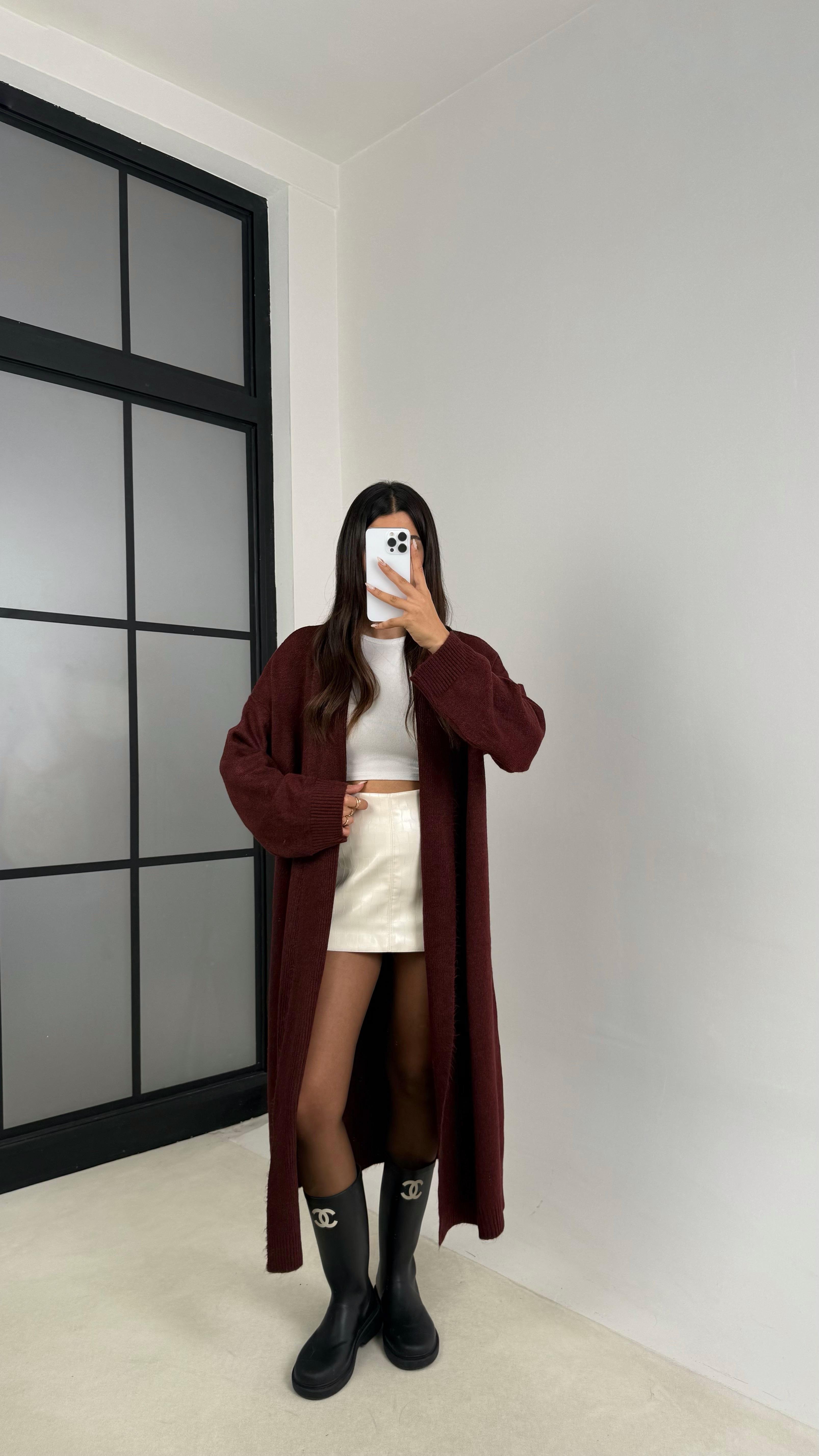 Bordo Uzun Premium Triko Hırka GAUS-00116GAUS الكارديغان  GAUS-00116