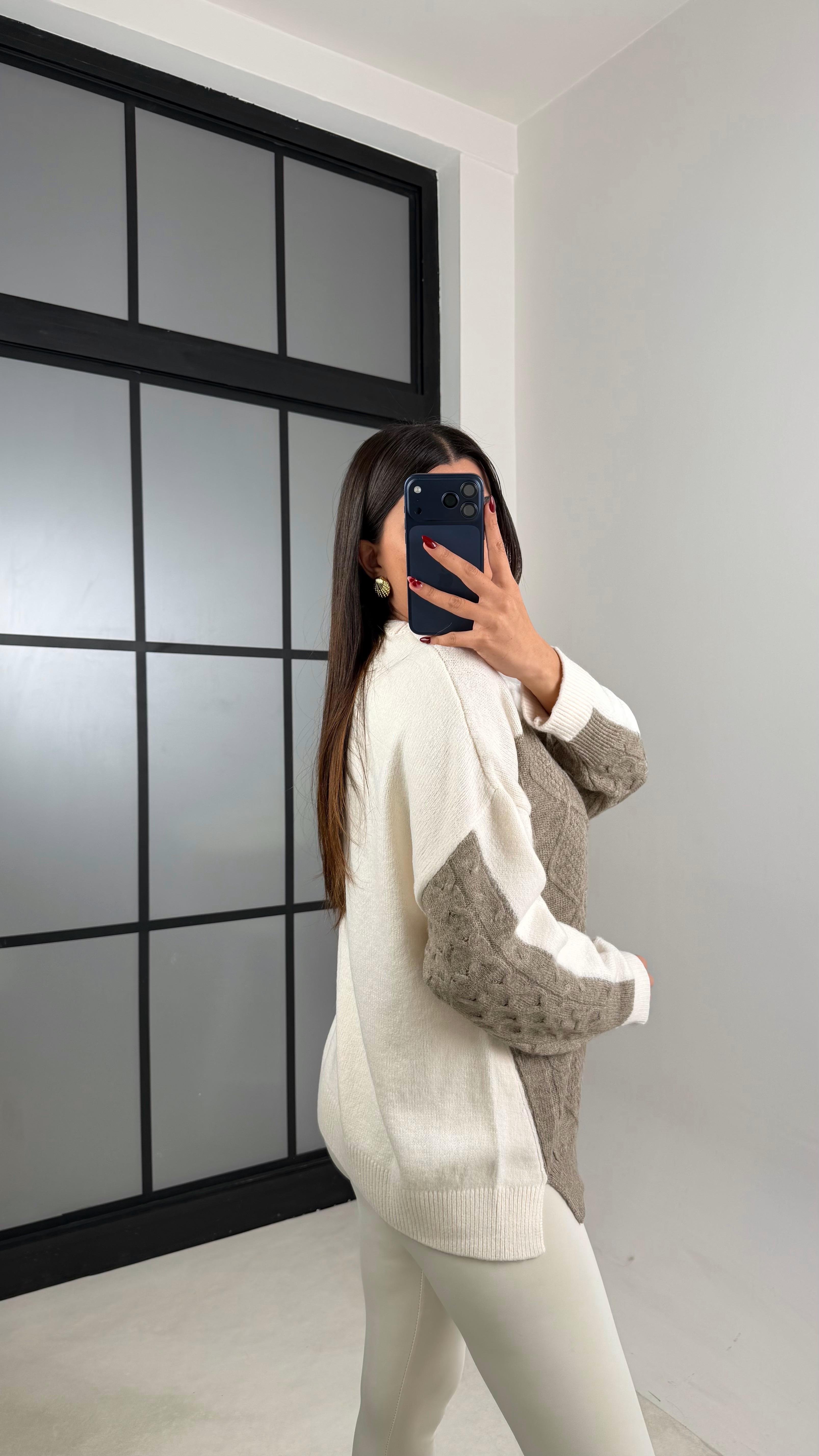 Vizon İki Yakalı Tasarım Triko Kazak GAUS-00578GAUS الكنزات GAUS-00578