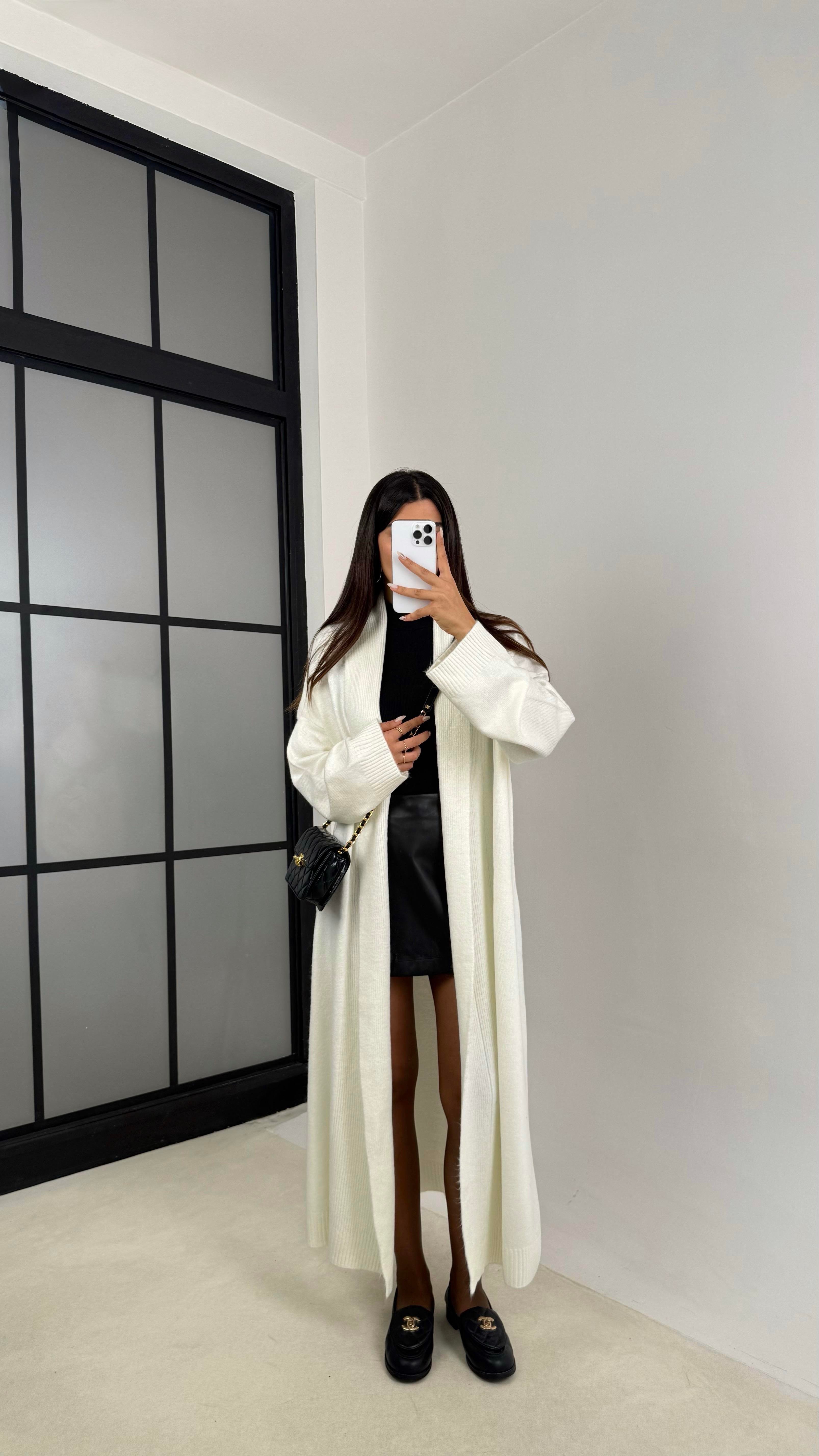 Ekru Uzun Premium Triko Hırka GAUS-00116GAUS الكارديغان  GAUS-00116