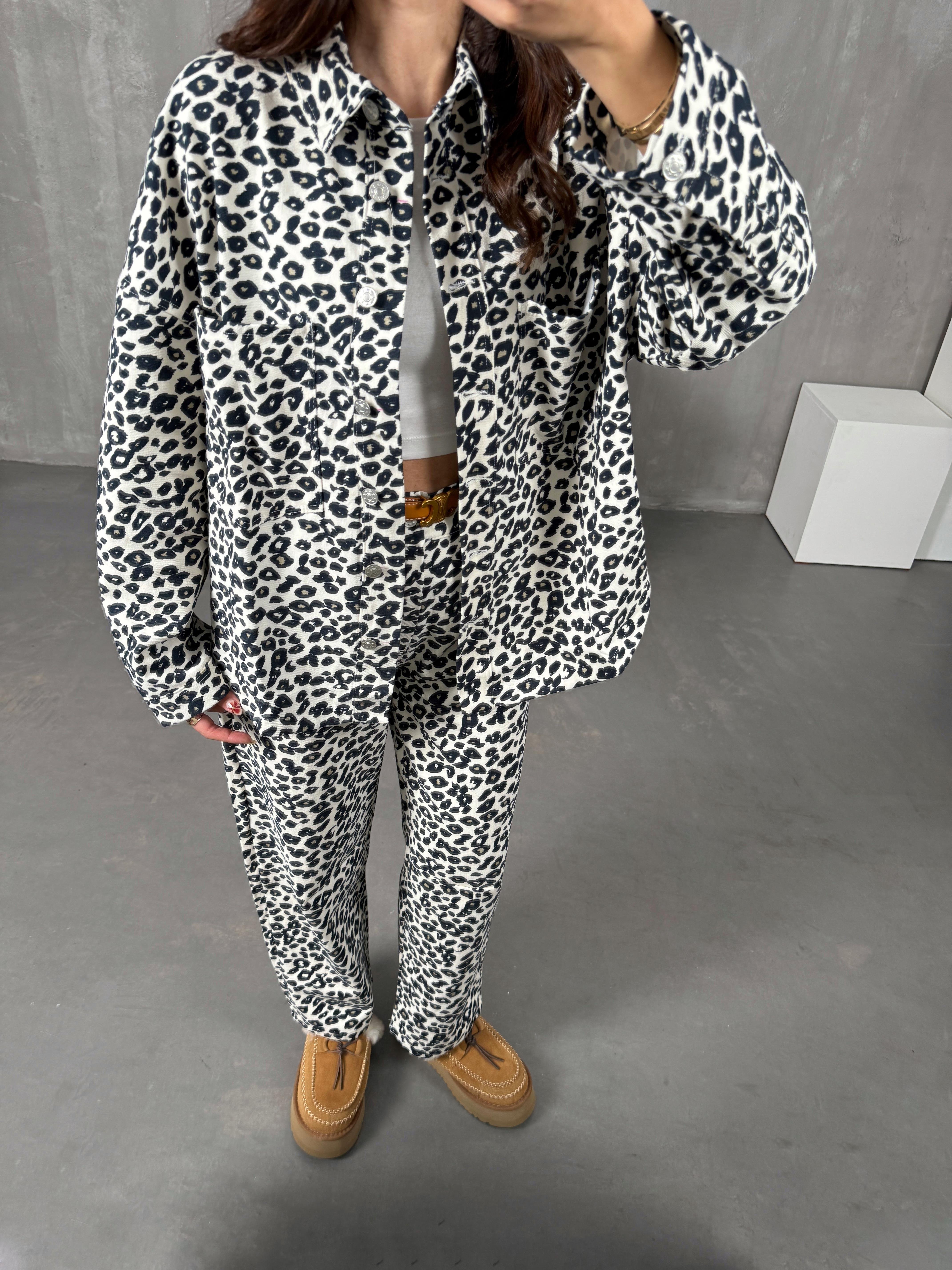 Rosali Ekru Leopar Desenli Gabardin TakımGausTAKIMGU100158