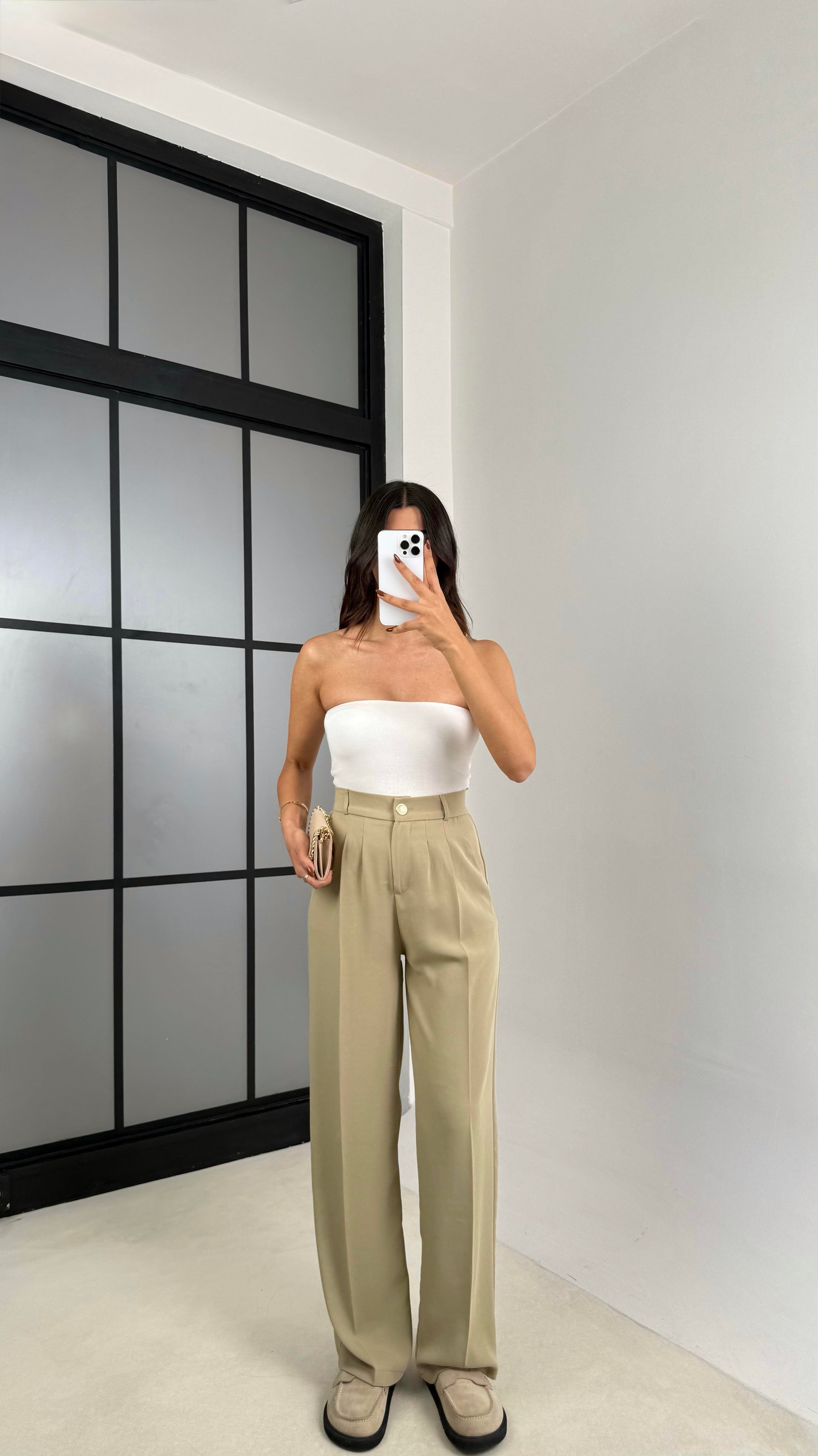 Yeşil Gold Düğmeli Beli Lastikli Premium Pantolon GAUS-00141GAUSPANTOLONGAUS-00141