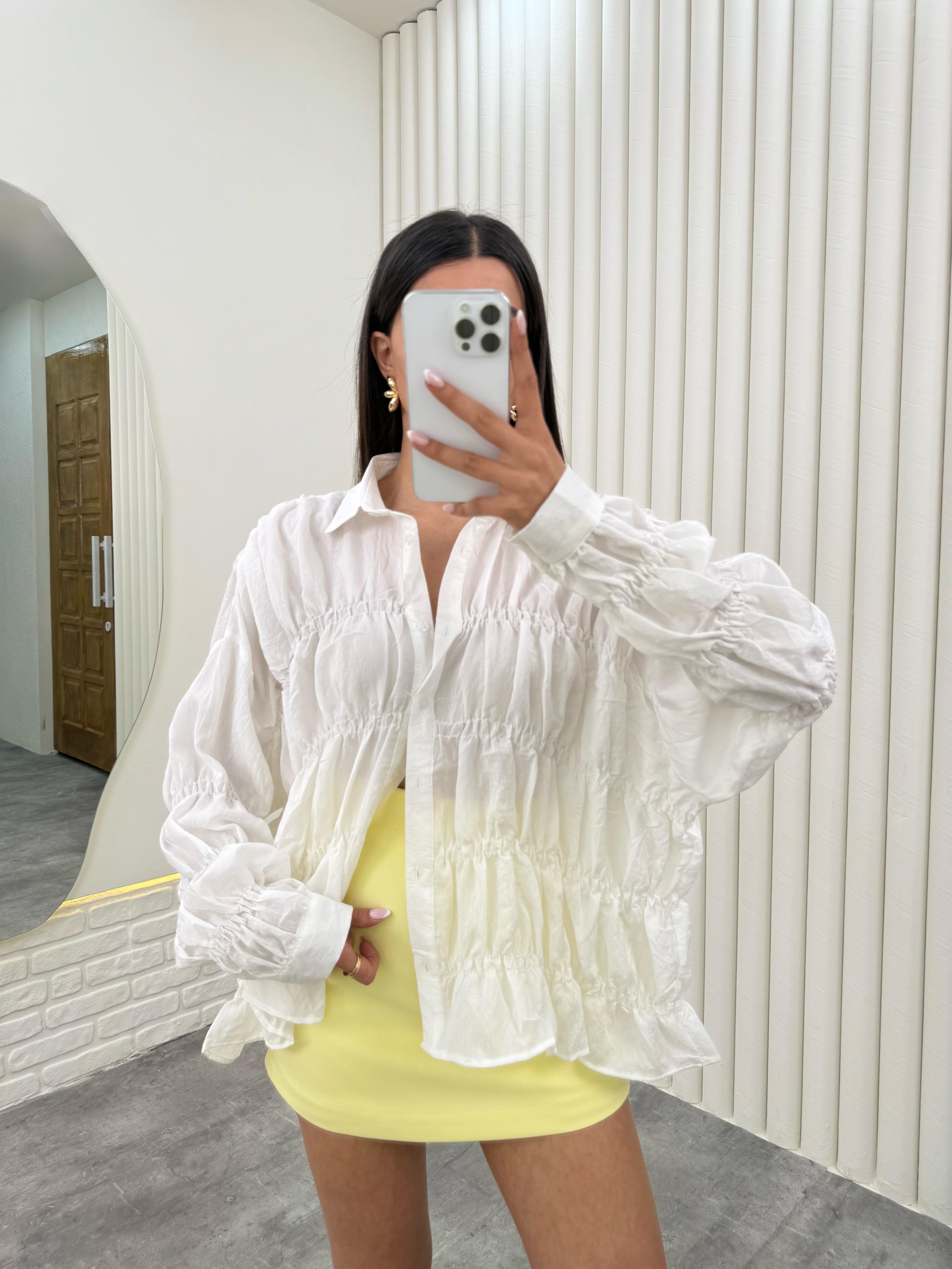 Beyaz Gipeli Tasarım Tensel Gömlek Gaus00280GausGÖMLEKGU1001652